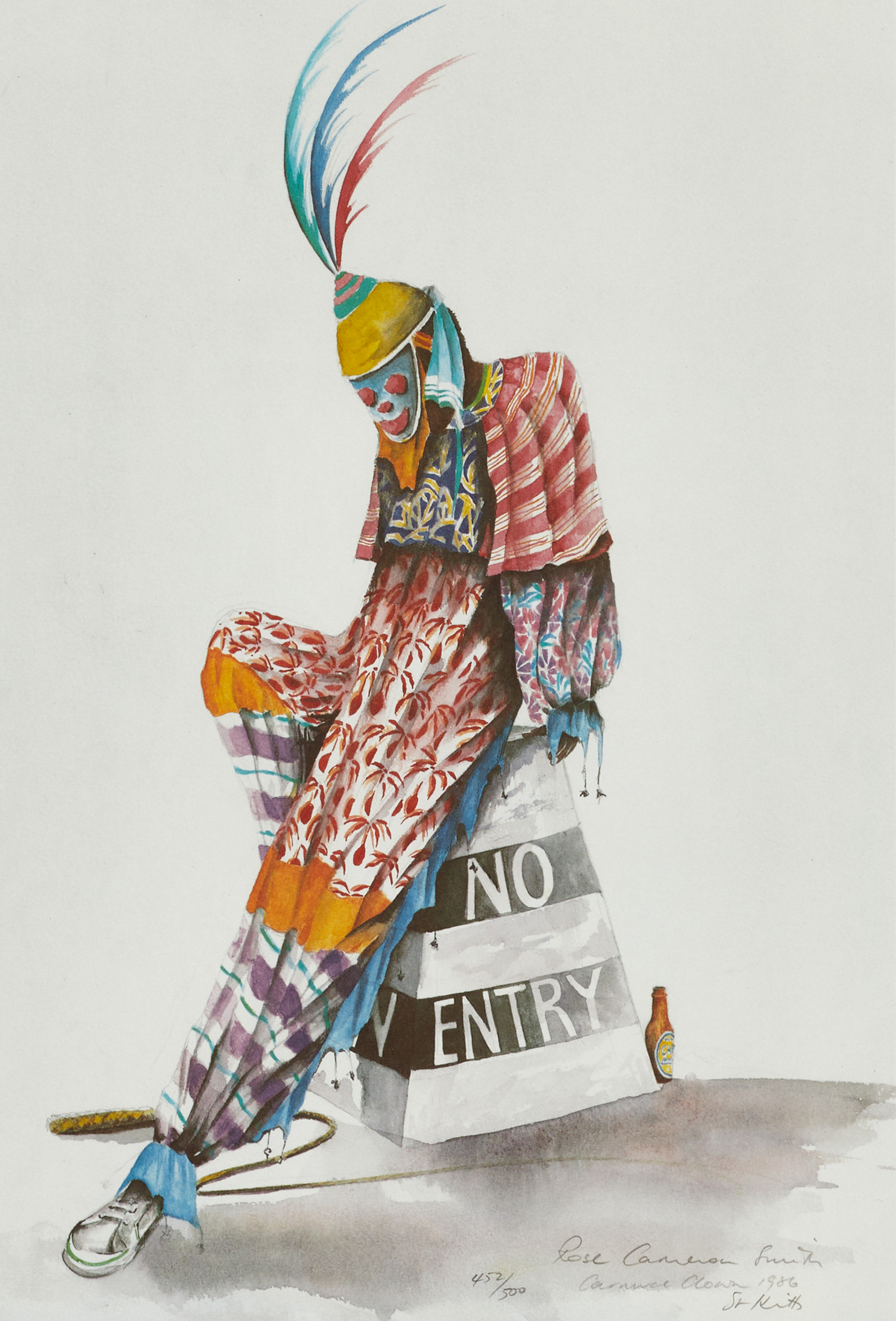 ROSE CAMERON. "Carnival clown" signerad och numrerad 452/500 i blyerts, daterad 1986 i tycket, grafiskt blad.