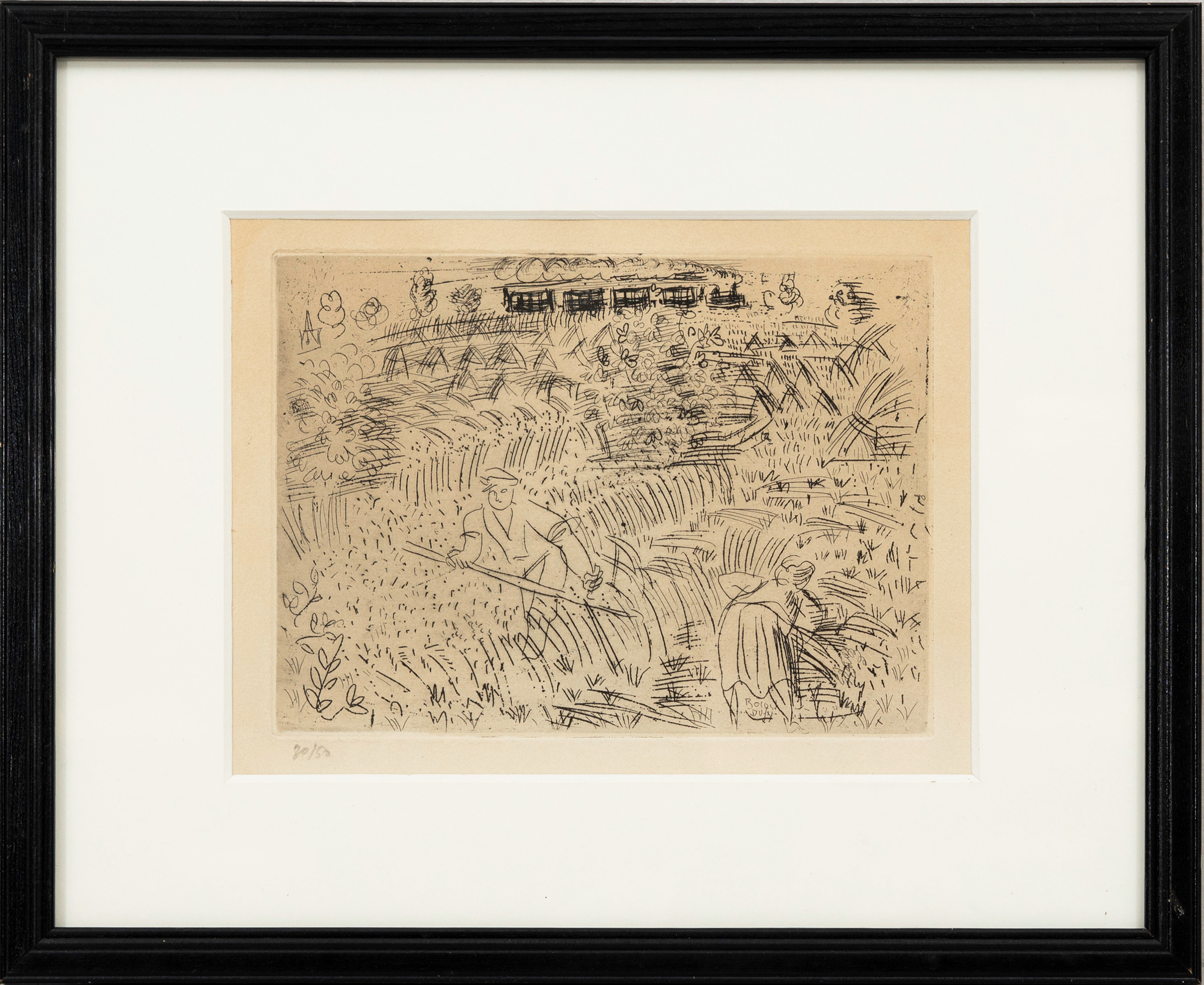 RAOL DUFY (1877-1953). Lantbrukare med passerande tåg, etsning, signerad i plåten, numrerad 30/50.