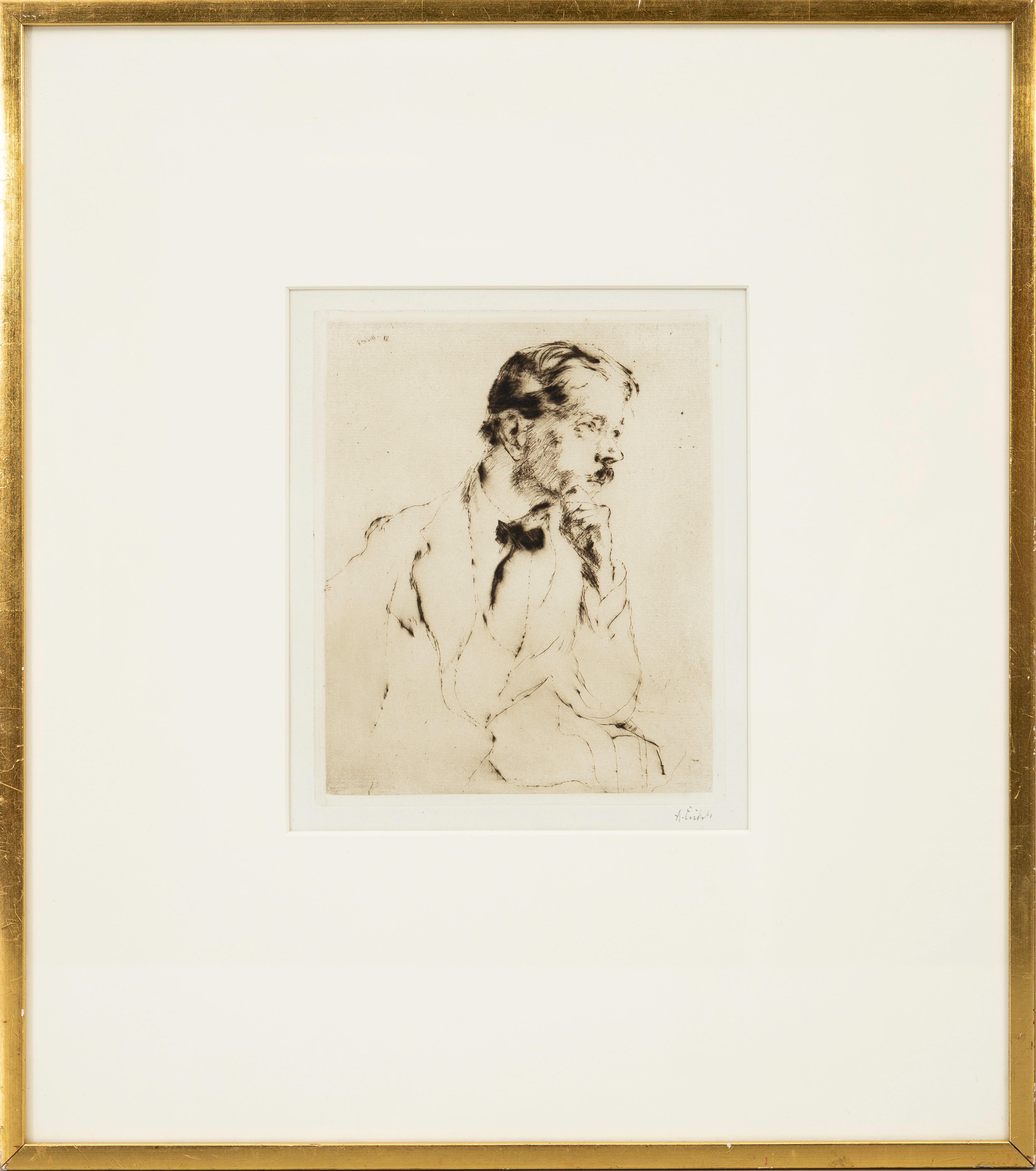 AXEL FRIDELL. Porträtt av Gunnar Ruda, torrnålsgravyr, signerad.