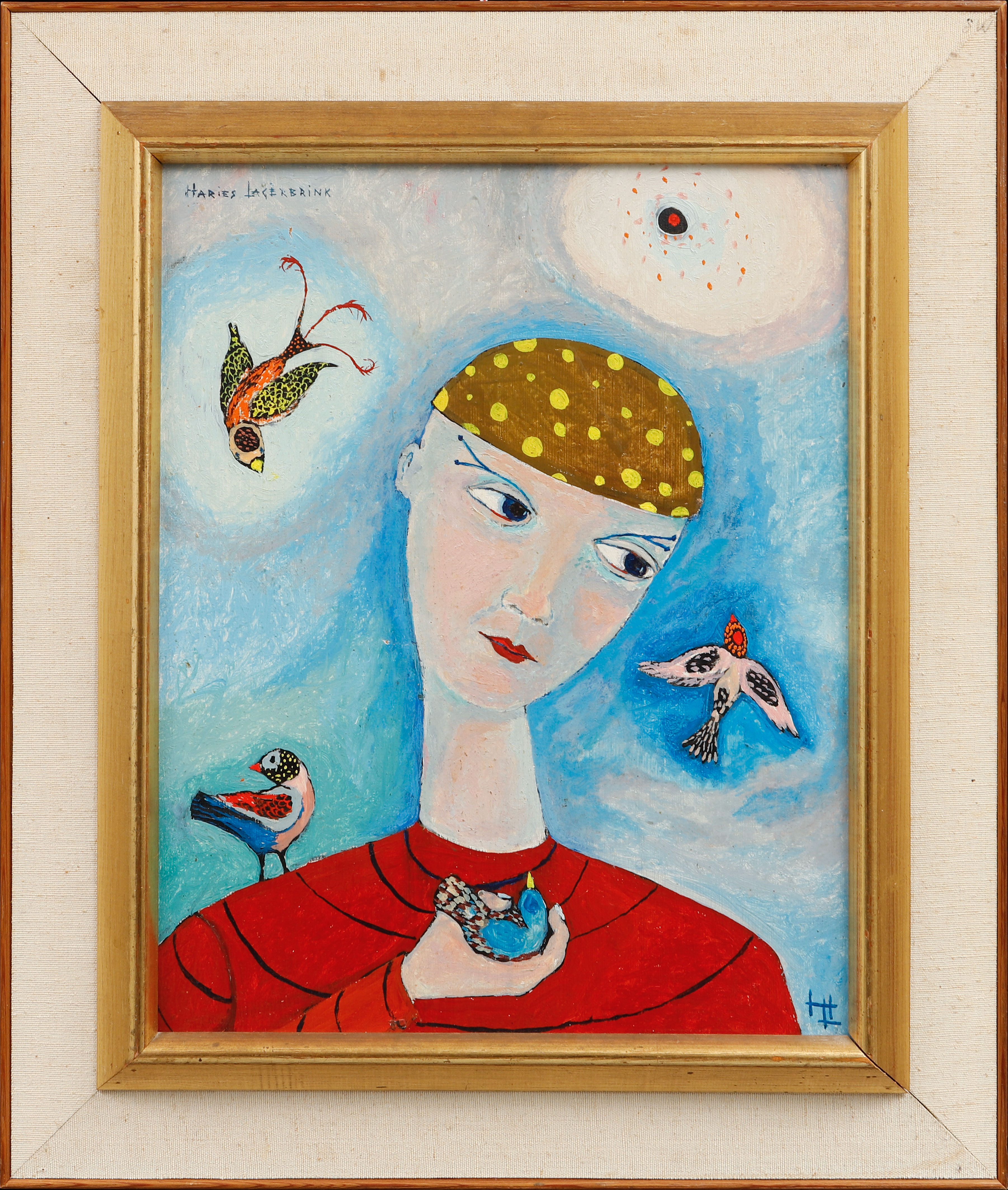 HARIES LAGERBRINK. ""Ornitologen", olja på pannå, signerad.