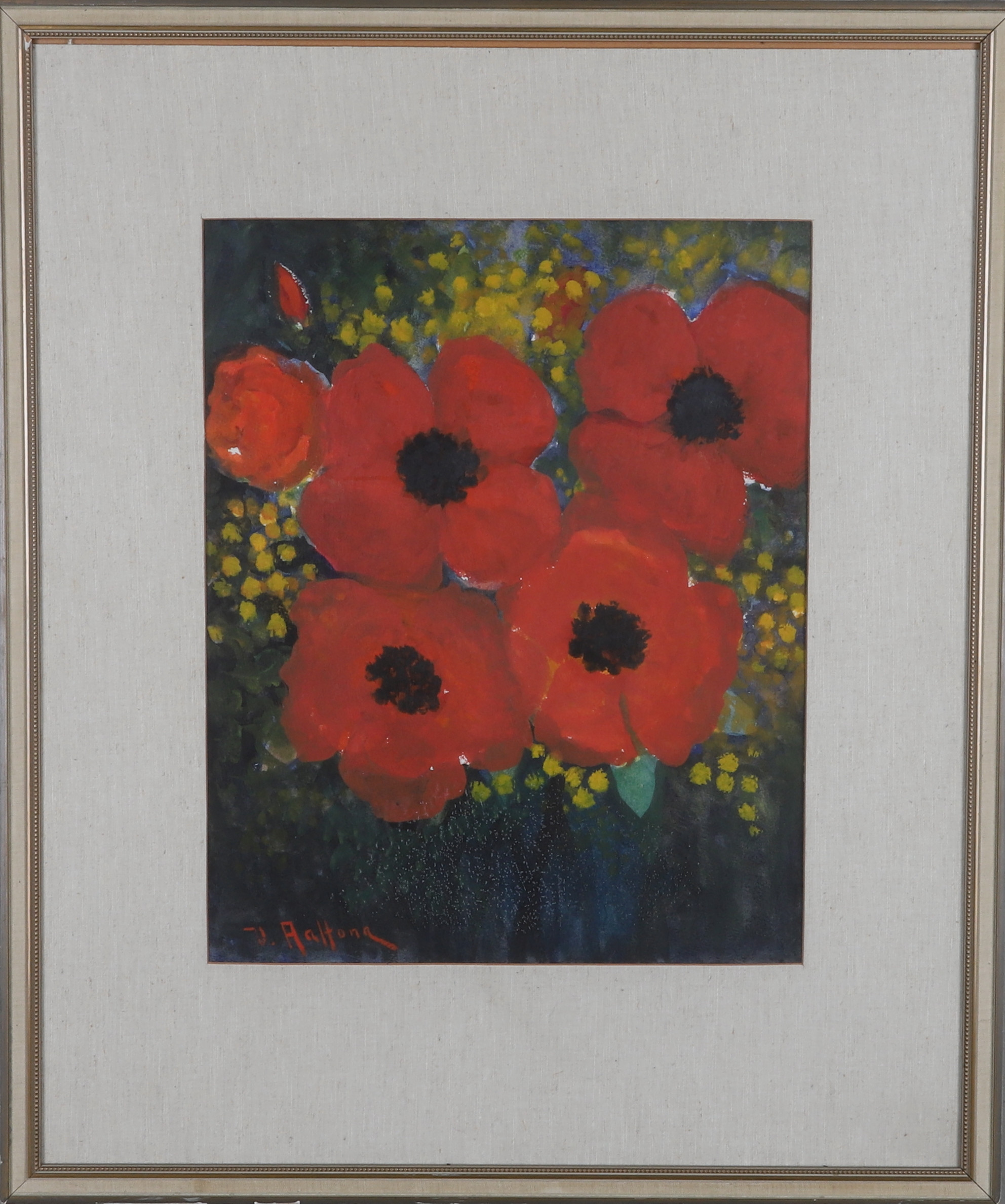 VEIKKO AALTONA. Blandteknik, blomstermotiv, signerad.