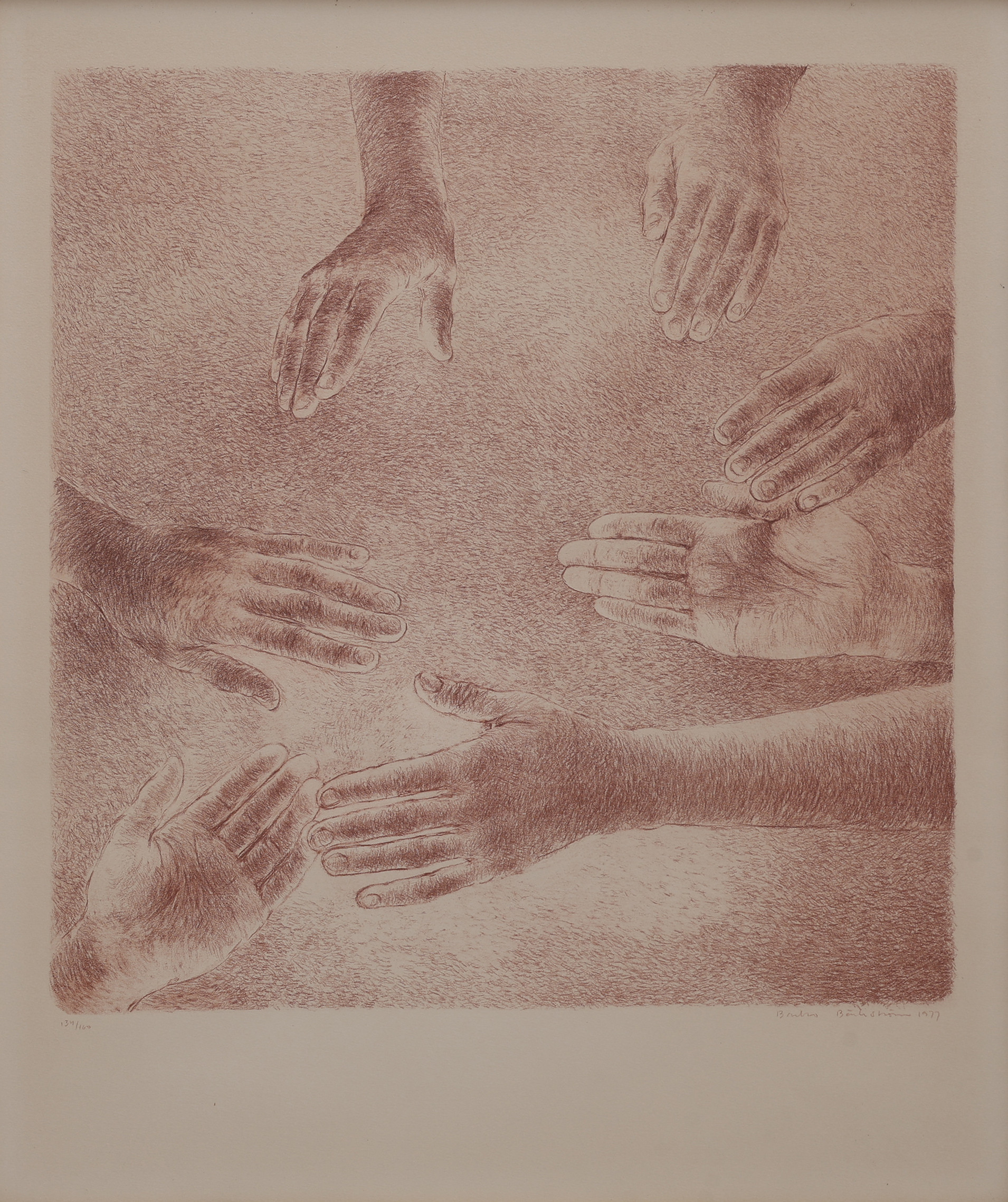 BARBRO BÄCKSTRÖM. KOMPOSITION MED HÄNDER, LITOGRAFI.