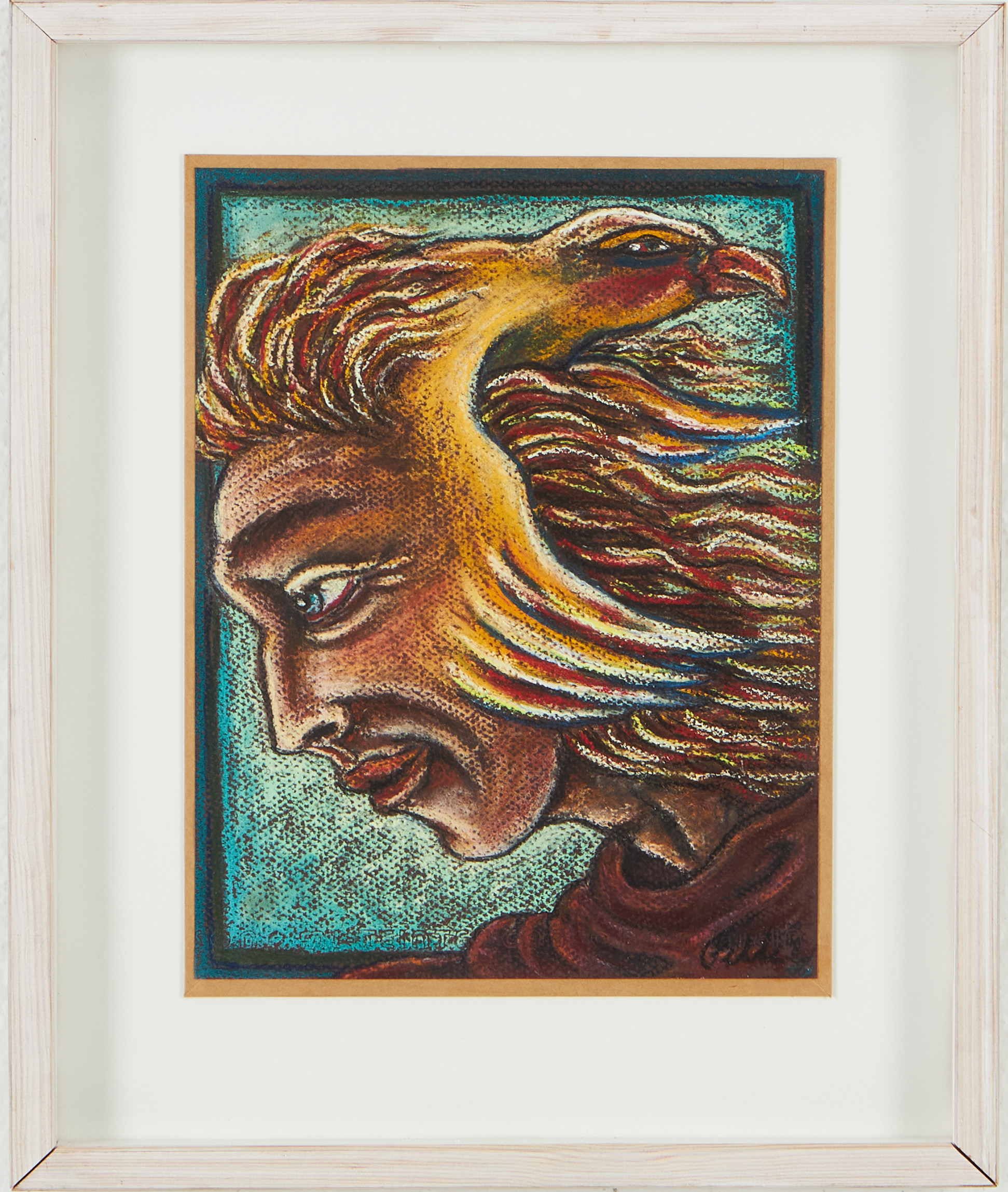 PELLE ENGMAN. Porträtt i profil, pastell, signerad.