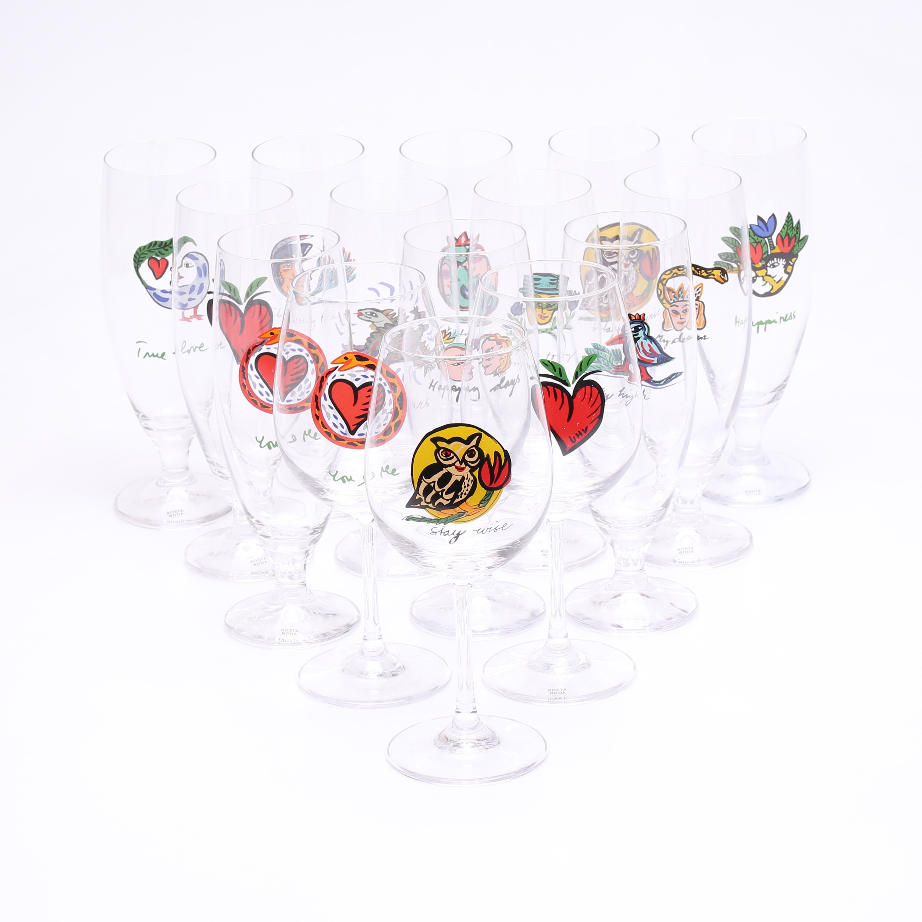 SERVISDELAR, glas, 12+3 delar, Ulrica Hydman Vallien, Kosta Boda.