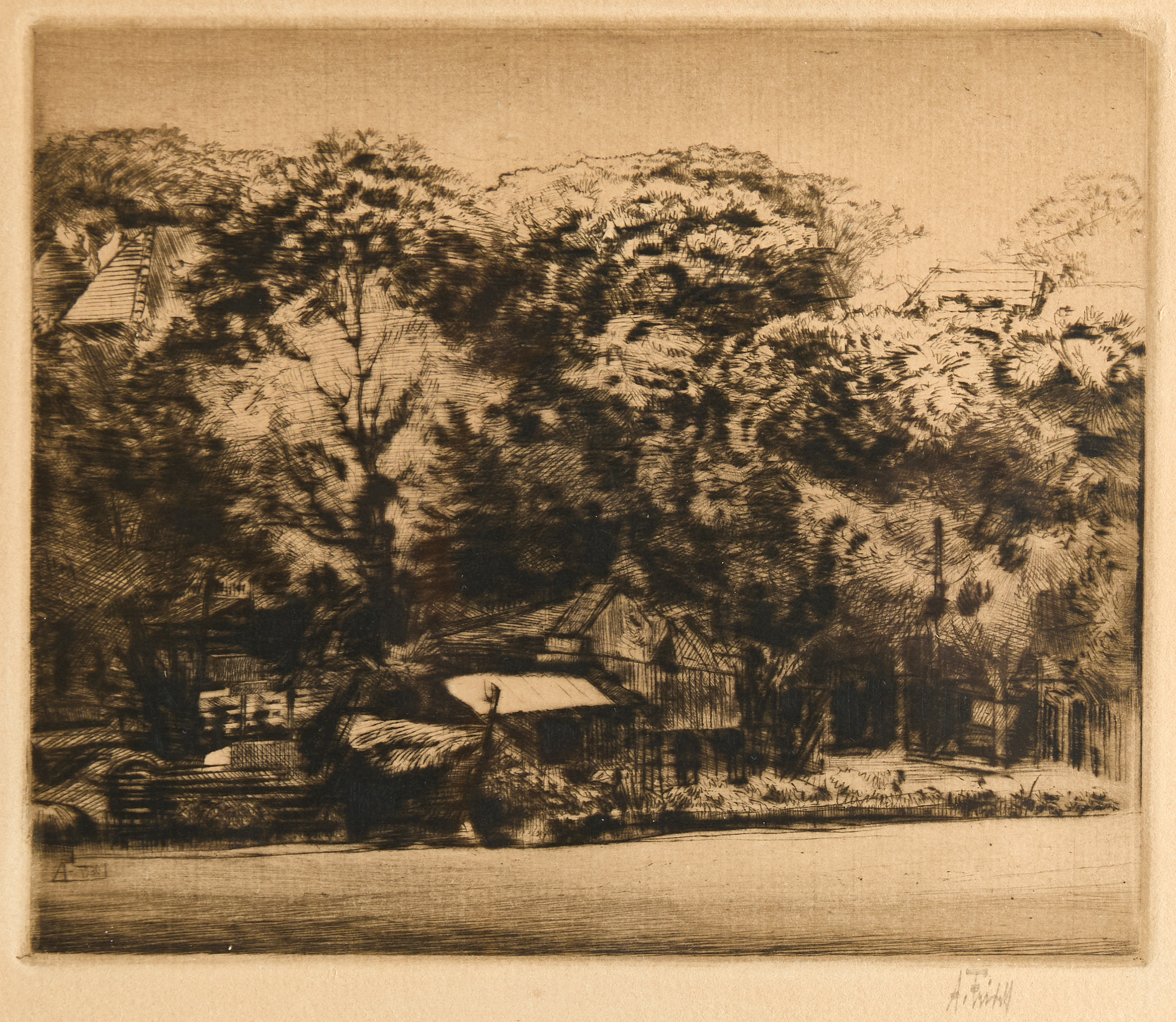 AXEL FRIDELL (1894-1935). "Skogsbryn I, (Boschweg, Monnikendam)", torrnål, 1930.