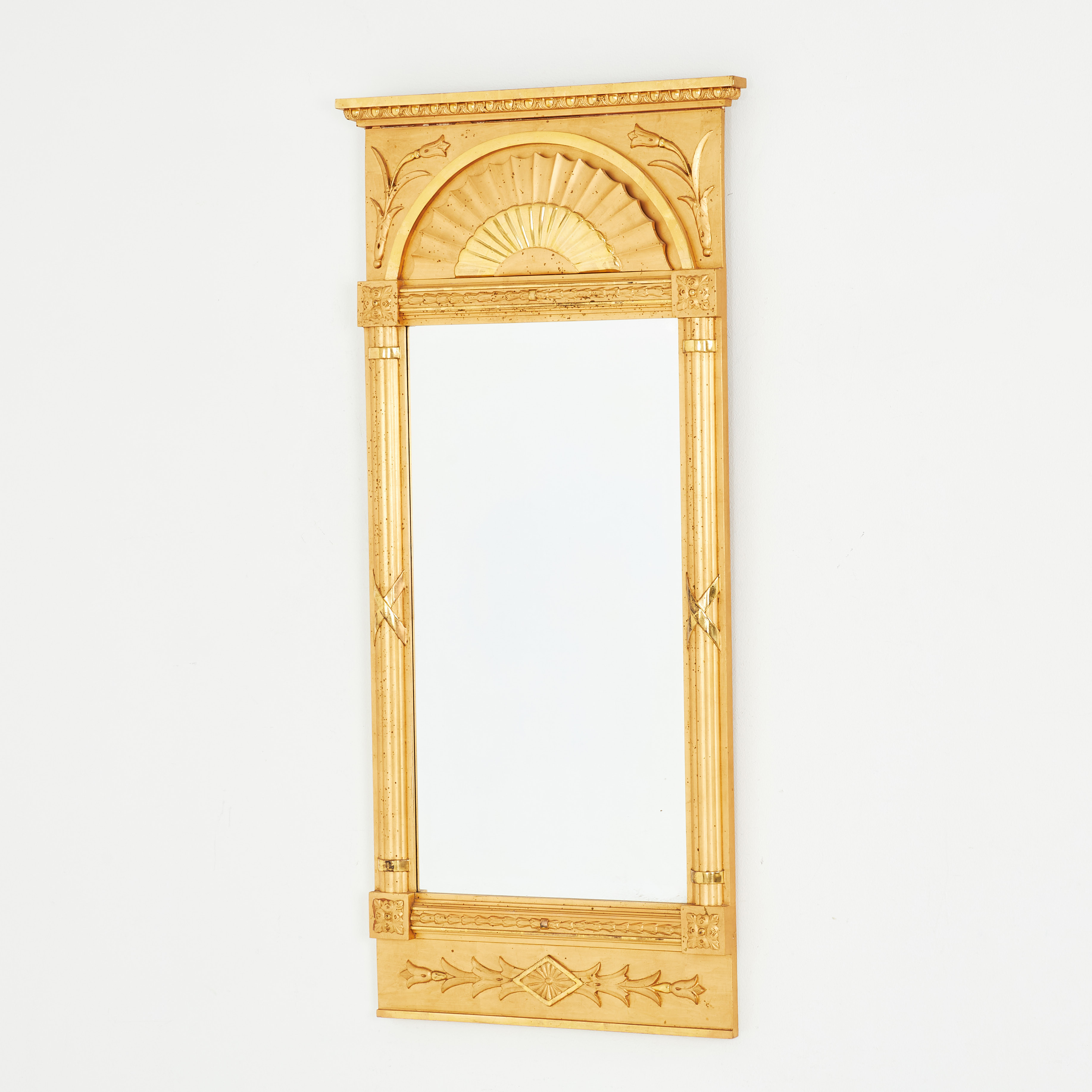 SPEGEL, Empirstil, bronserad ram med skuren dekor, fasetterat spegelglas, 1900-tal.