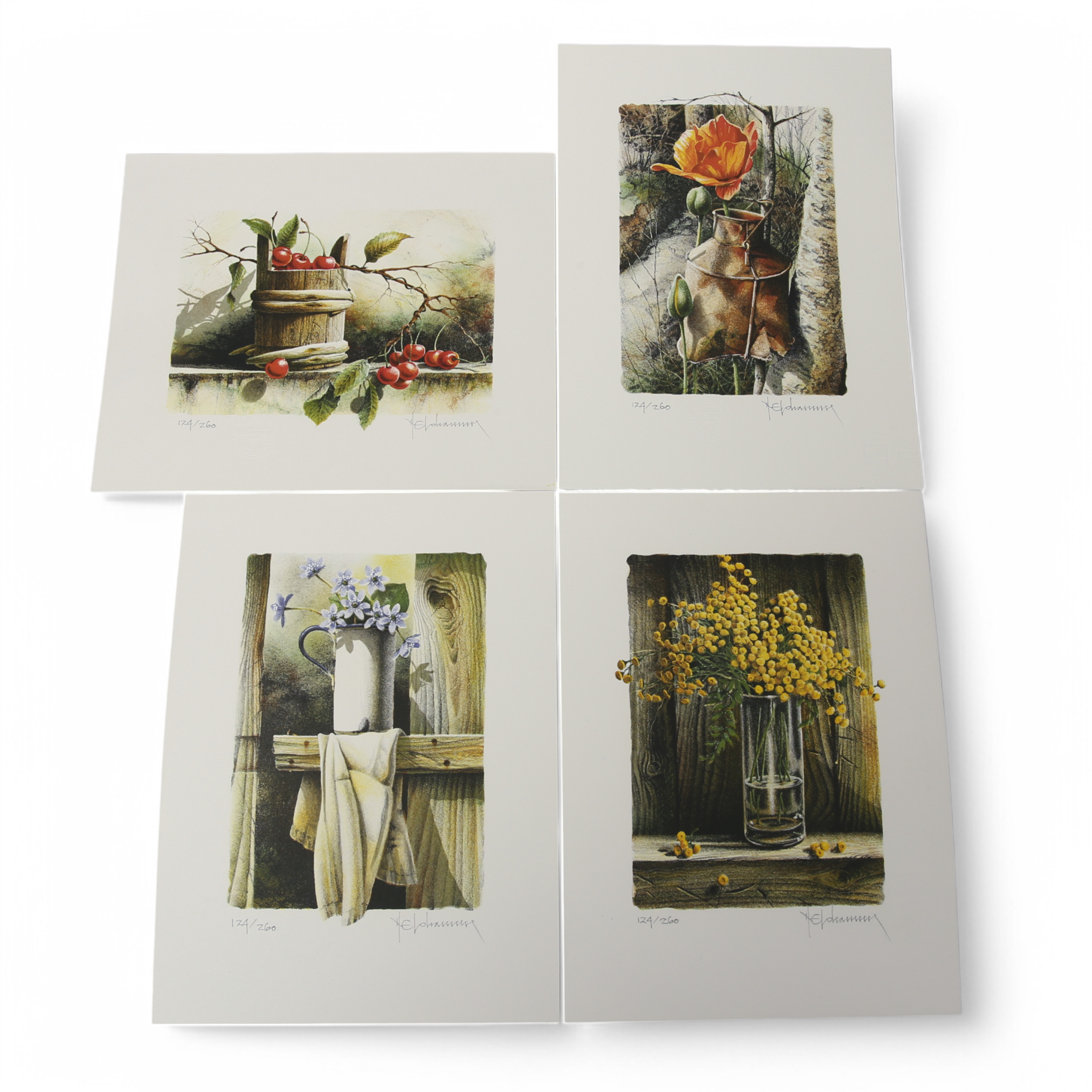 NILS ERIK JOHANSSON. Mapp med 4 färglitografier, "Fyra Kärl", numrerade 123/260, signerade.