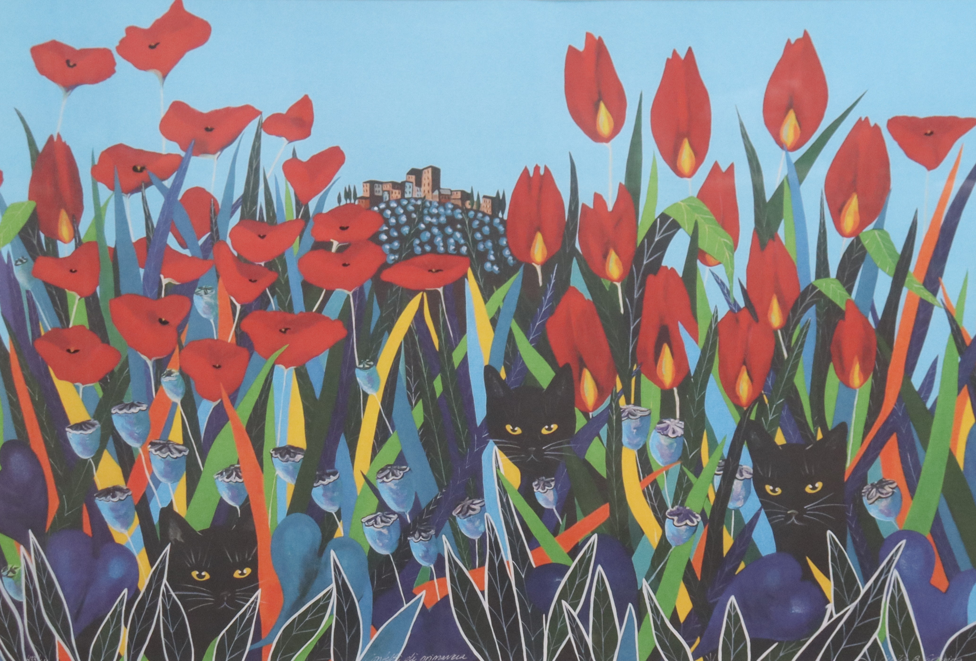 CECILIA B GRÖNING. delvis handkolorerat offsettryck, "Confetti di primavera".