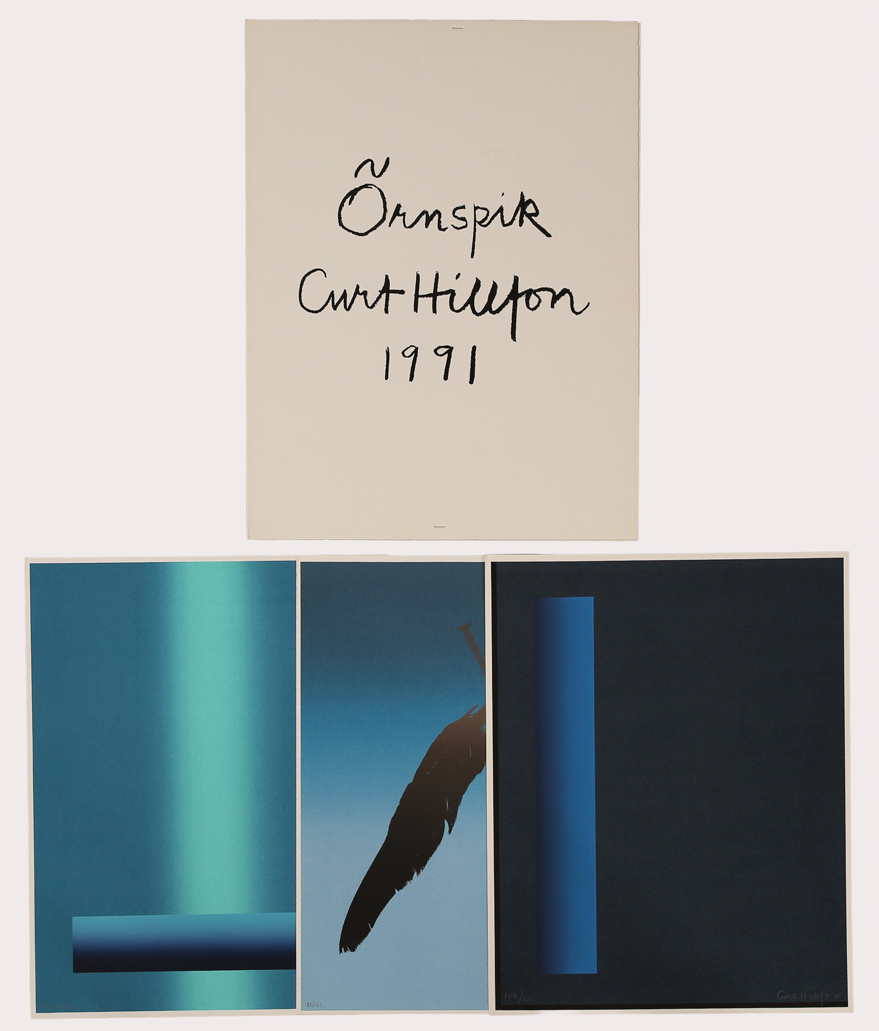 CURT HILLFON. Mapp med 3 screentryck ,"Örnspik 1991", numrerade 108/125, signerade.