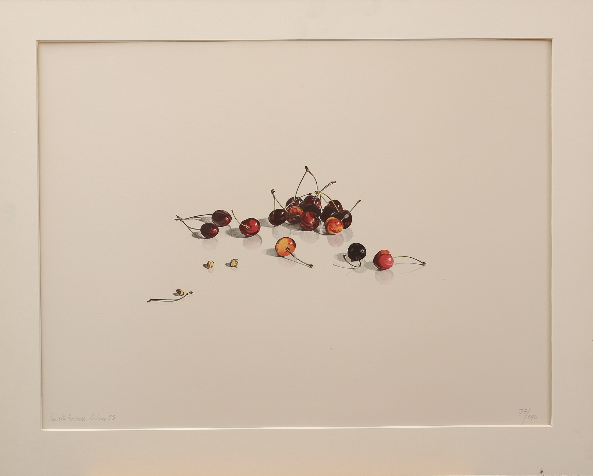 URSULA KRAUSE OEHME, färglitografi, körsbär, signerad, daterad-83.