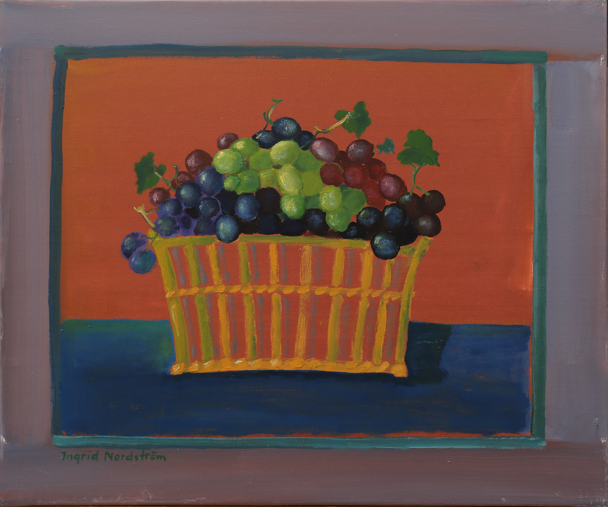 INGRID NORDSTRÖM. Olja på duk, stilleben med vindruvor i korg, signerad.