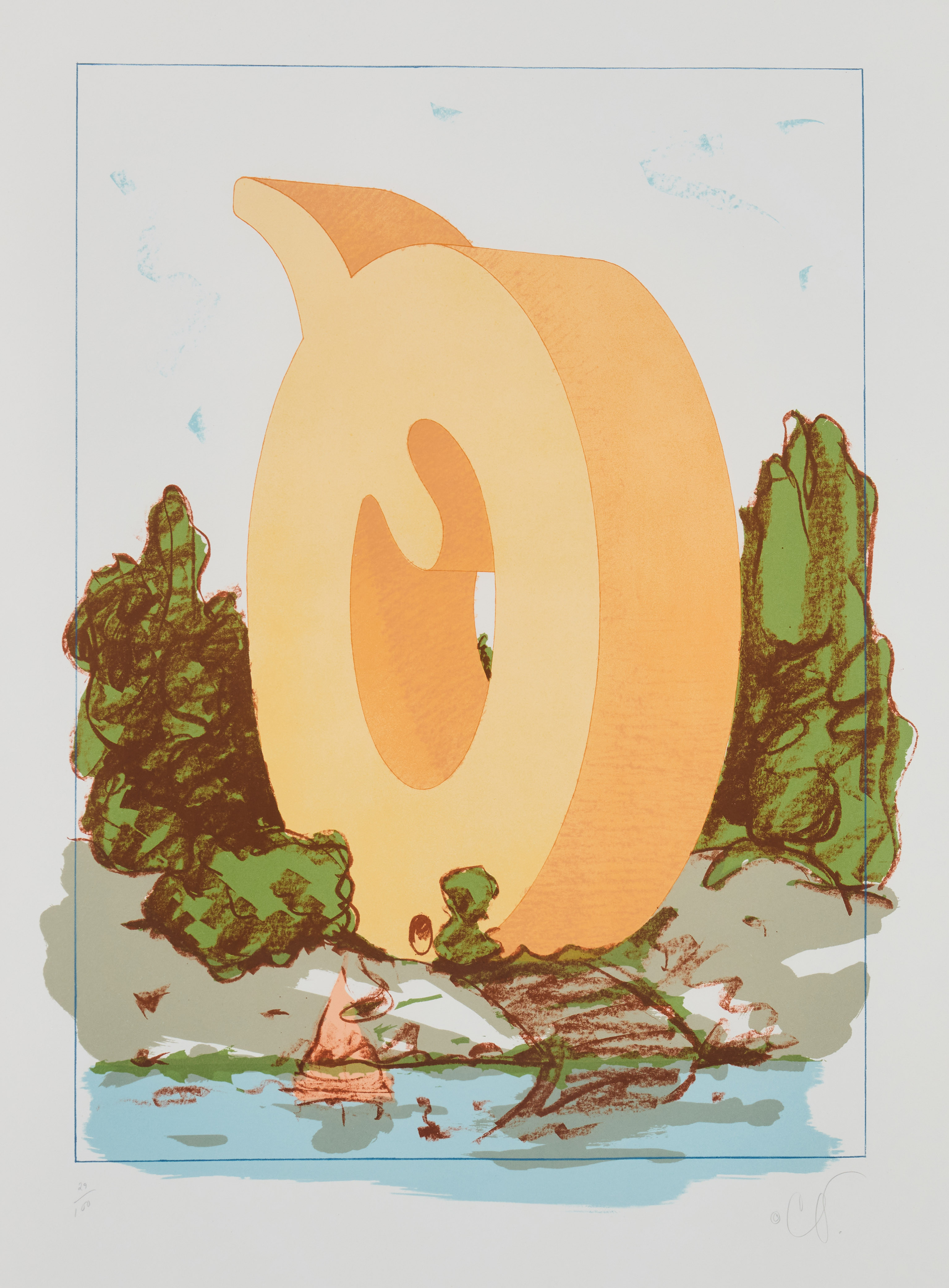 CLAES OLDENBURG (USA 1929-2020). "The Letter Q as Beach House, with Sailboat".