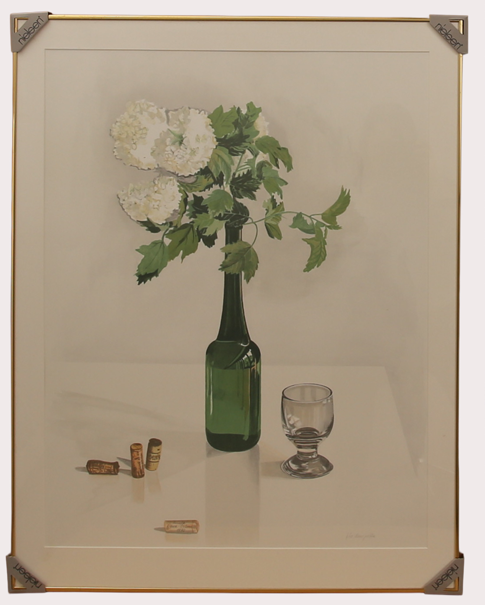 URSULA KRAUSE OEHME, färglitografi, stilleben med blommor i flaska, signerad, daterad-90.