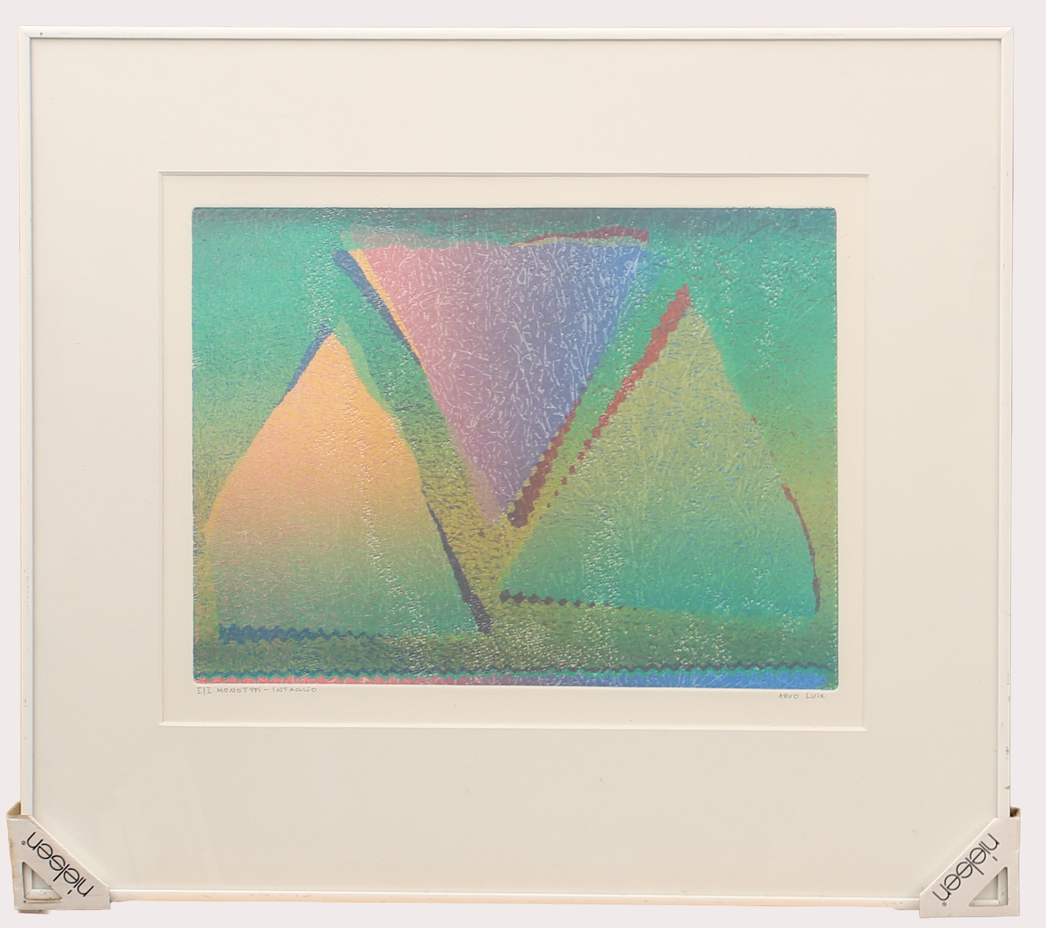 ARVO LUIK 1949-. Färgetsning, komposition, I/I, monotypi, Intaglio, signerad.