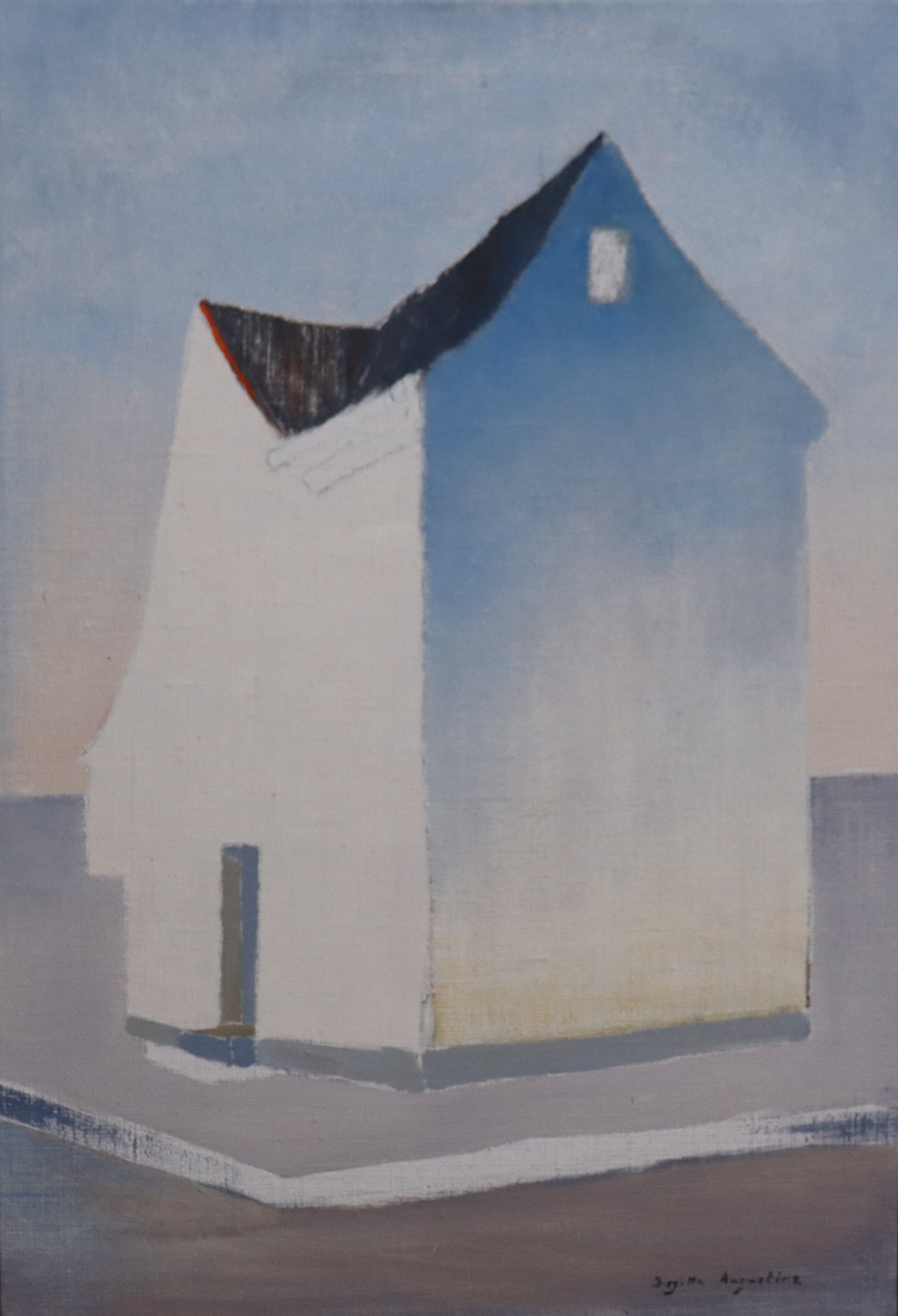 BIRGITTA AUGUSTINE. olja på duk, byggnad.