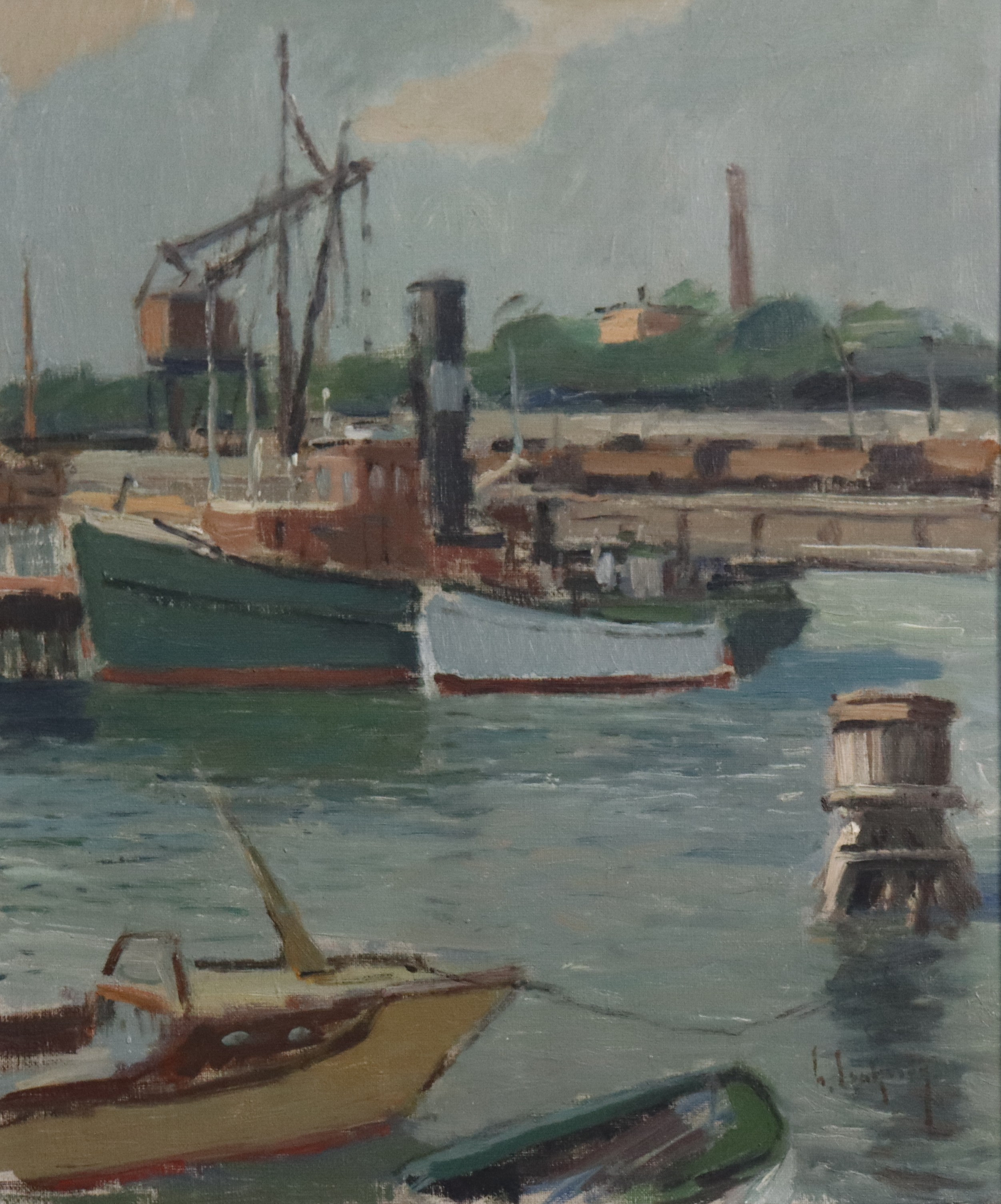 GIDEON ISAKSSON. olja på duk, hamnvy.