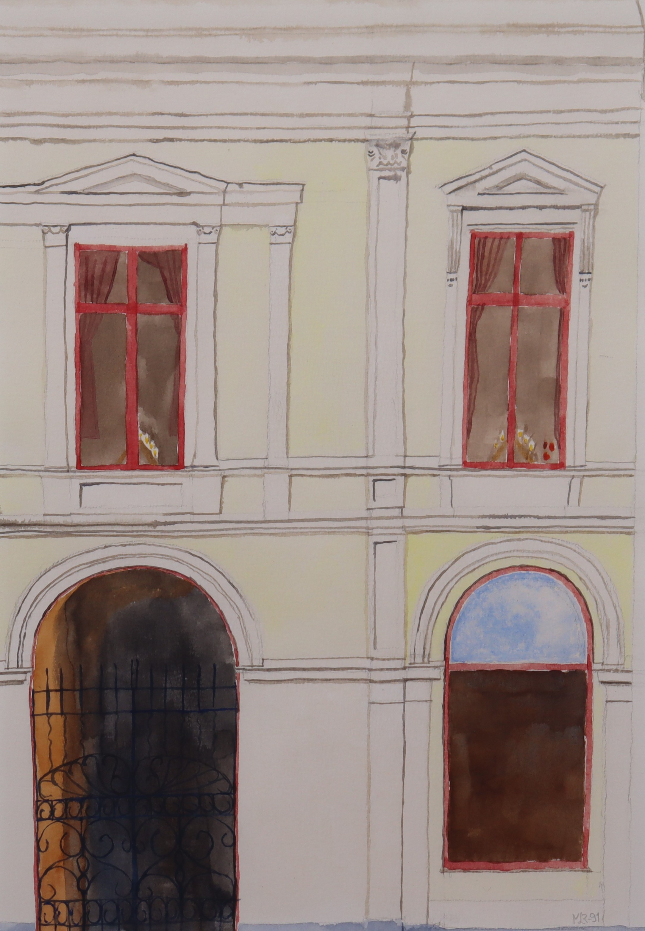 OIDENTIFIERAD KONSTNÄR. akvarell, husfasad.