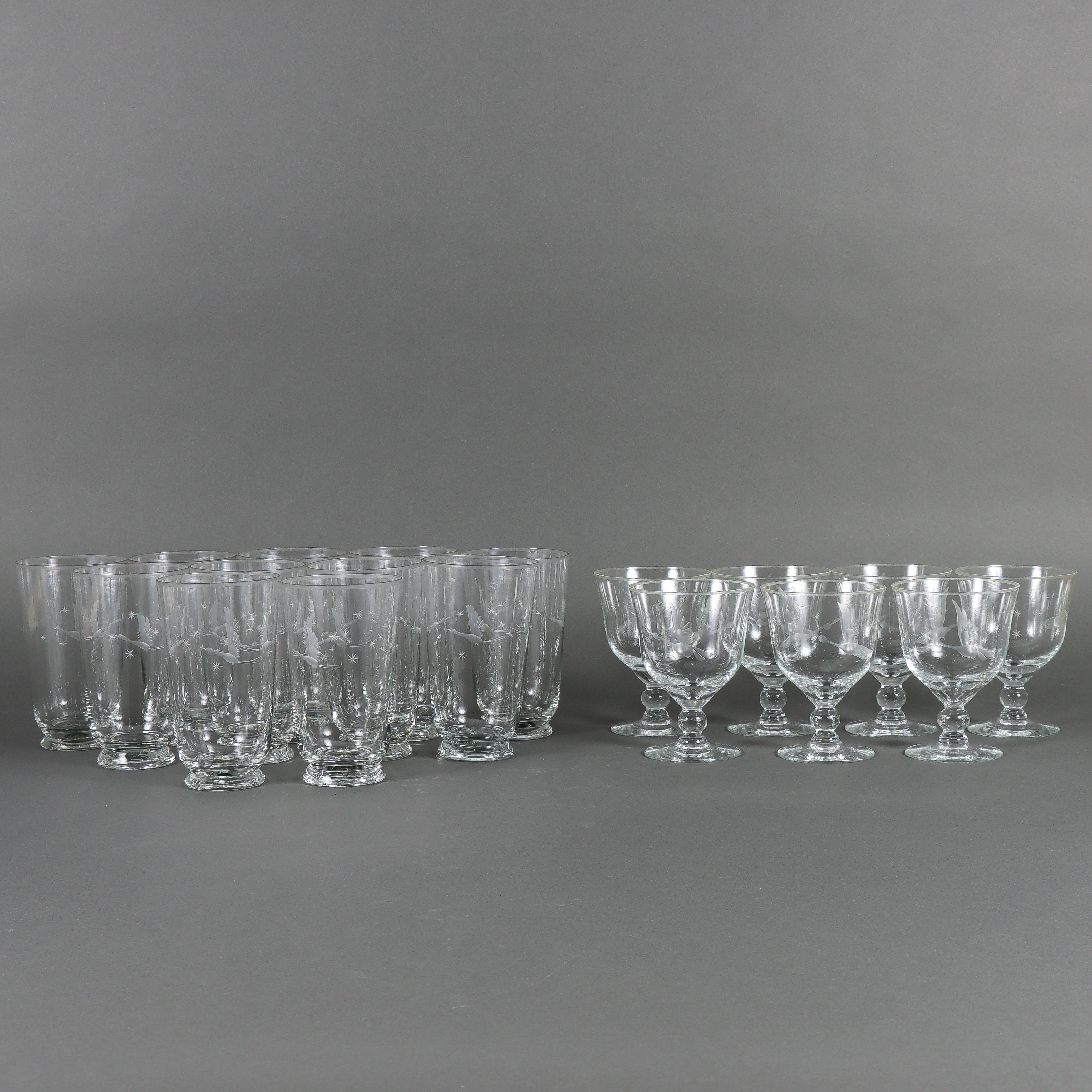 SERVISGLAS Kosta Boda, dekor med fåglar.