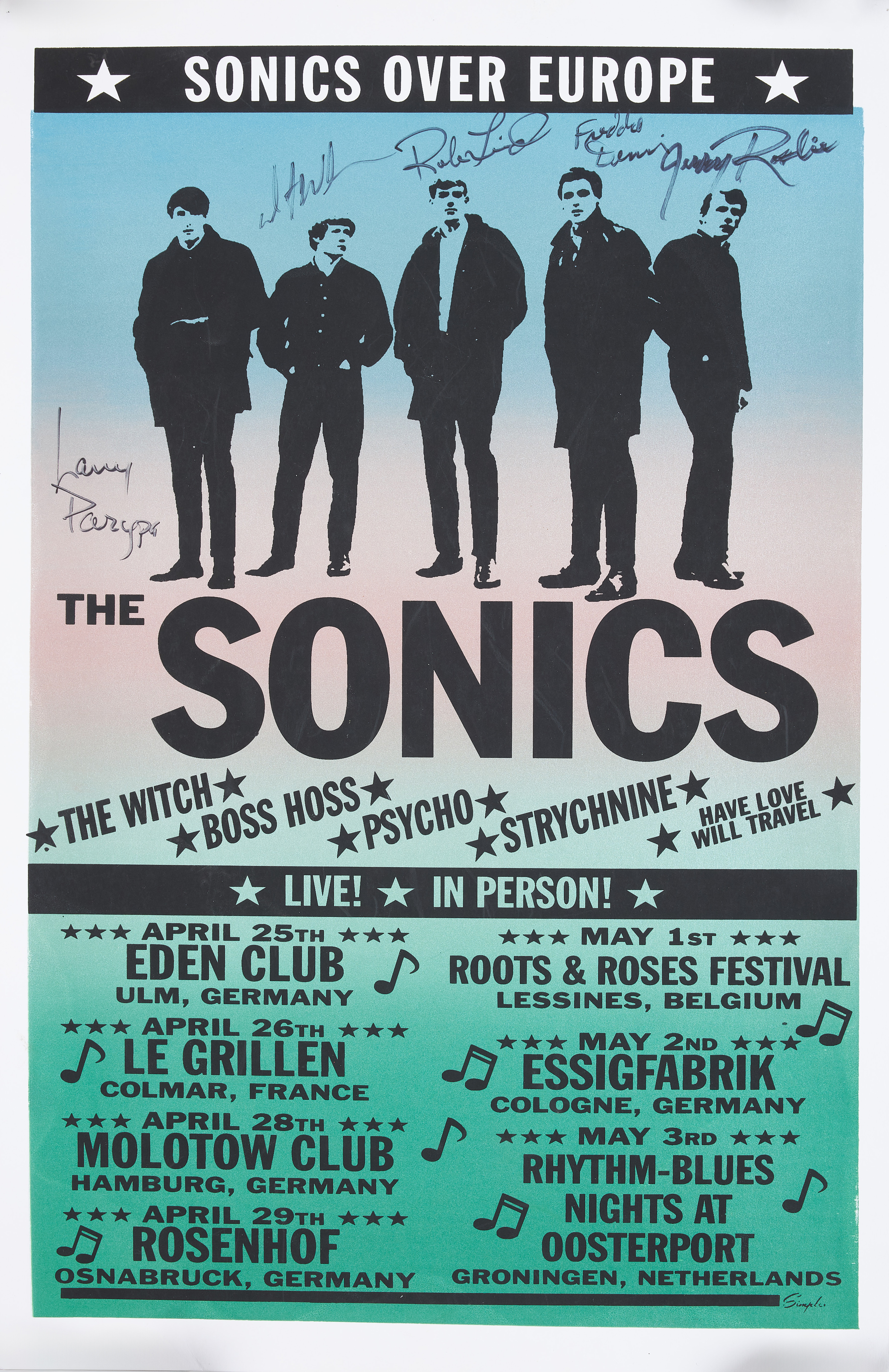 THE SONICS, affisch, signerad av bandet.