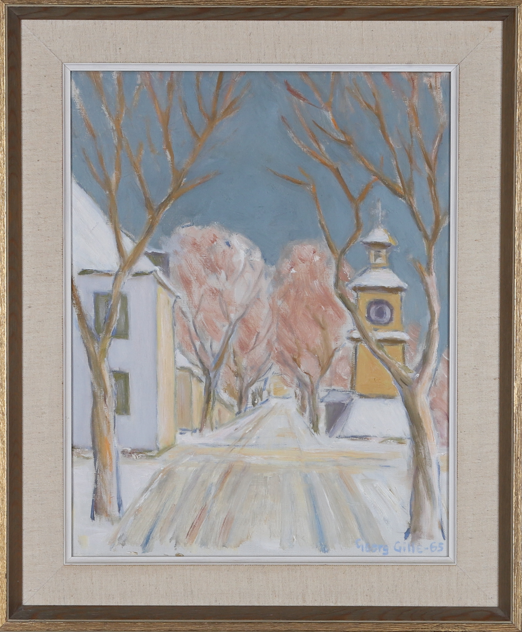 GEORG GILLE. Olja på duk, vinterallé, signerad och daterad -65.