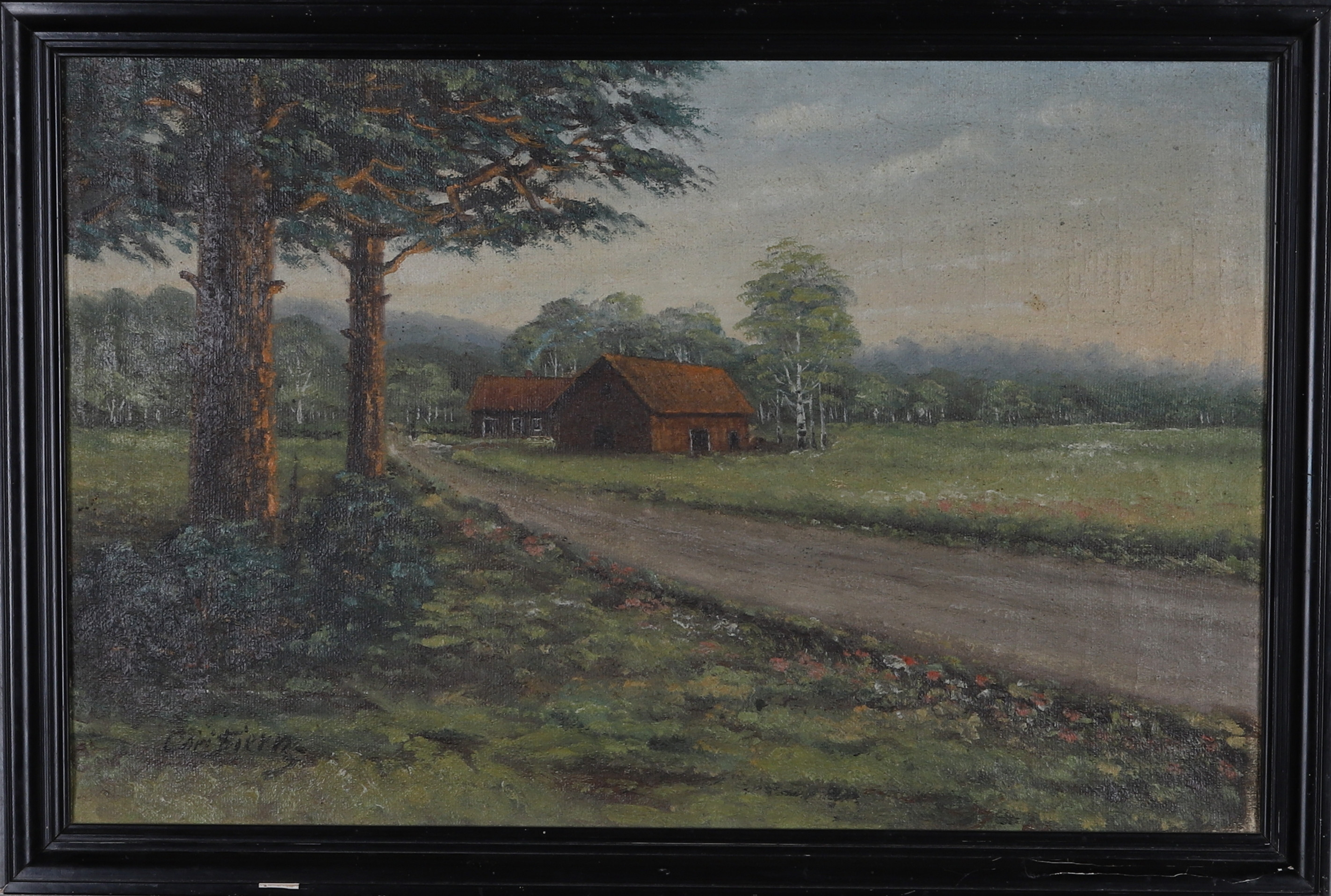 OIDENTIFIERAD KONSTNÄR, olja på duk, gårdsmotiv, signerad.