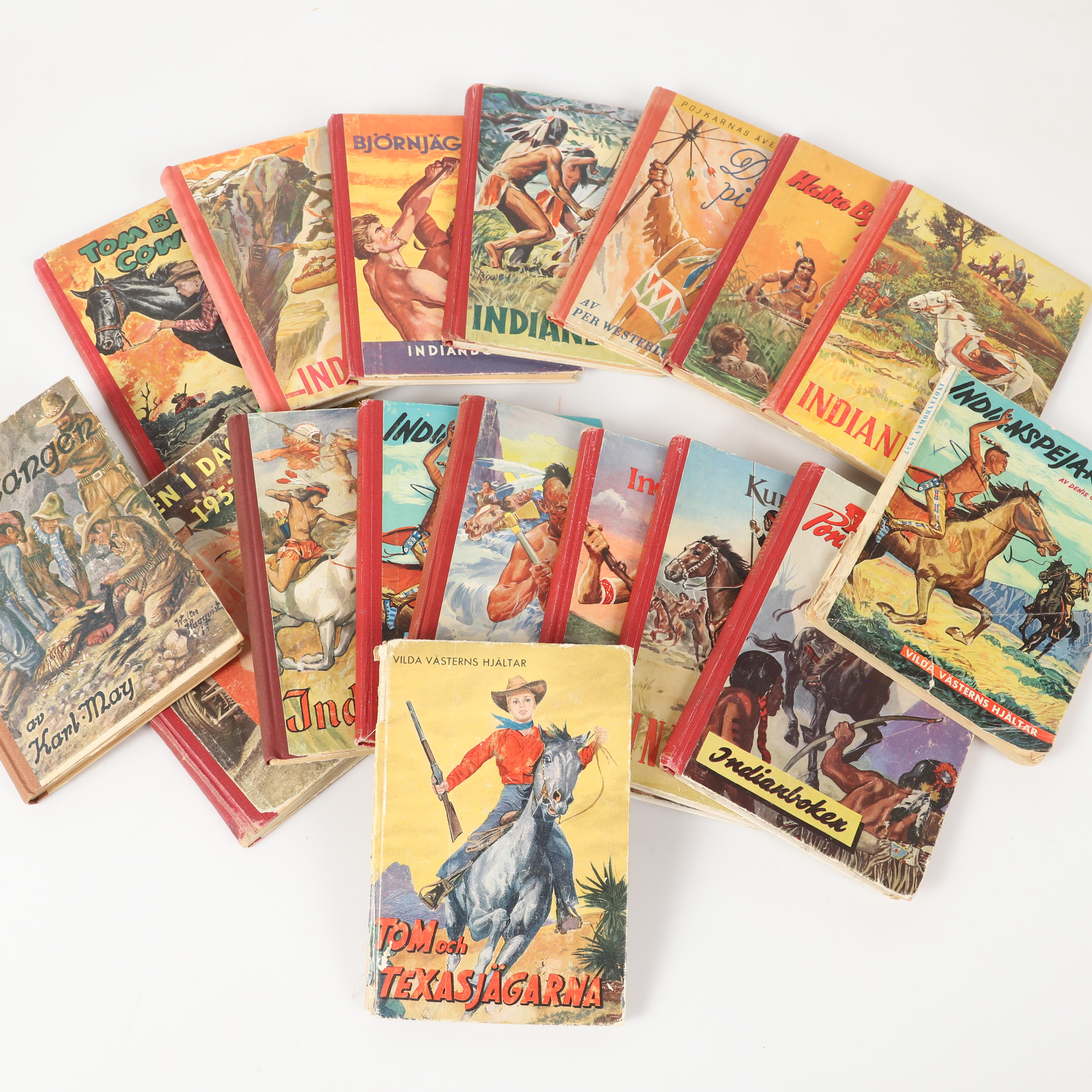 UNGDOMSBÖCKER, 17 stycken, mestadels "Indianboken", Bonniers Bokförlag, 1940/50-tal.