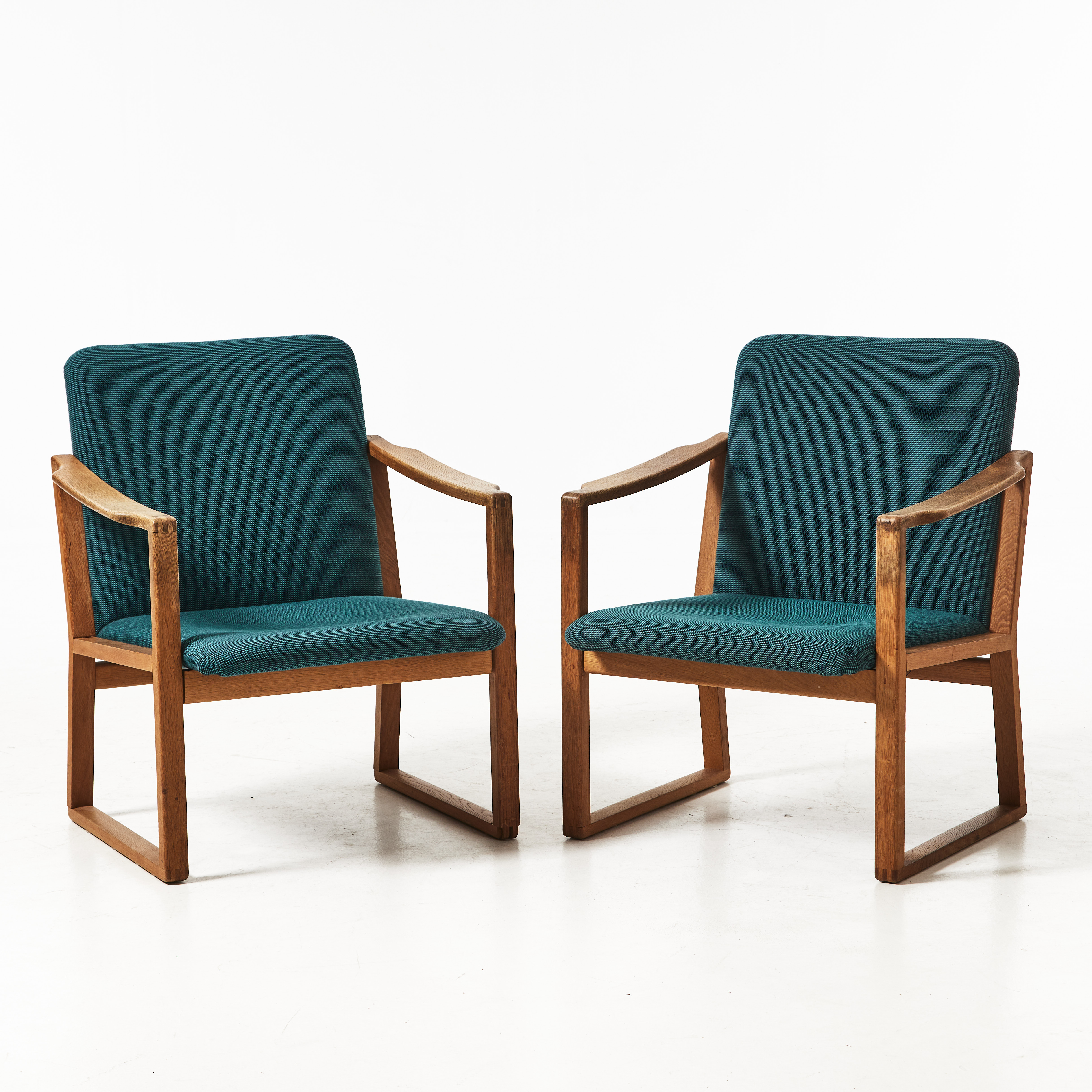 BØRGE MOGENSEN. Fåtöljer, 1 par, Fredericia Stolefabrik, modell 225, Danmark, 1900-talets andra hälft, ek.