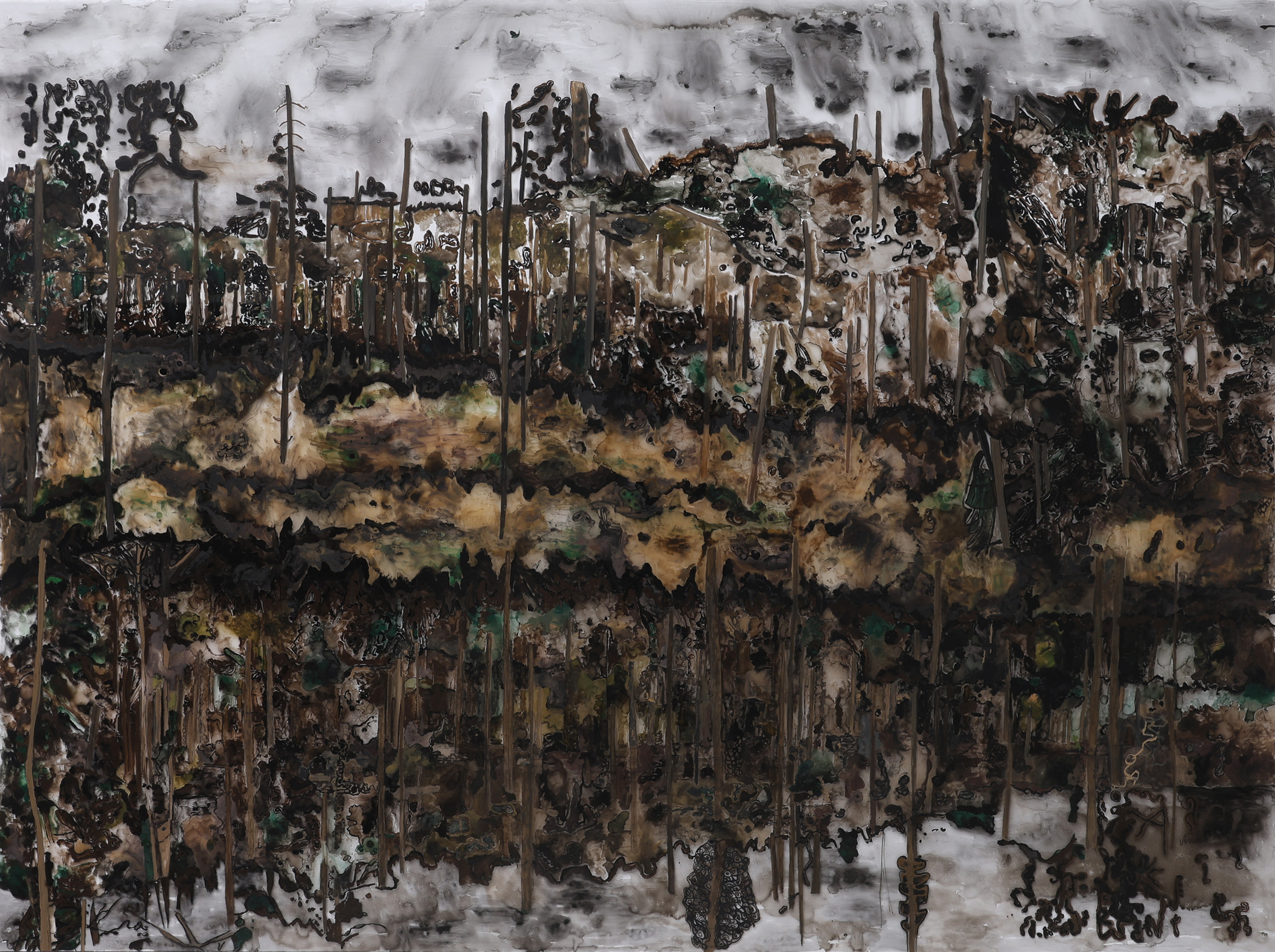 ANN BLOM (FÖDD 1952). SKOGSMOTIV MED TJÄRN.