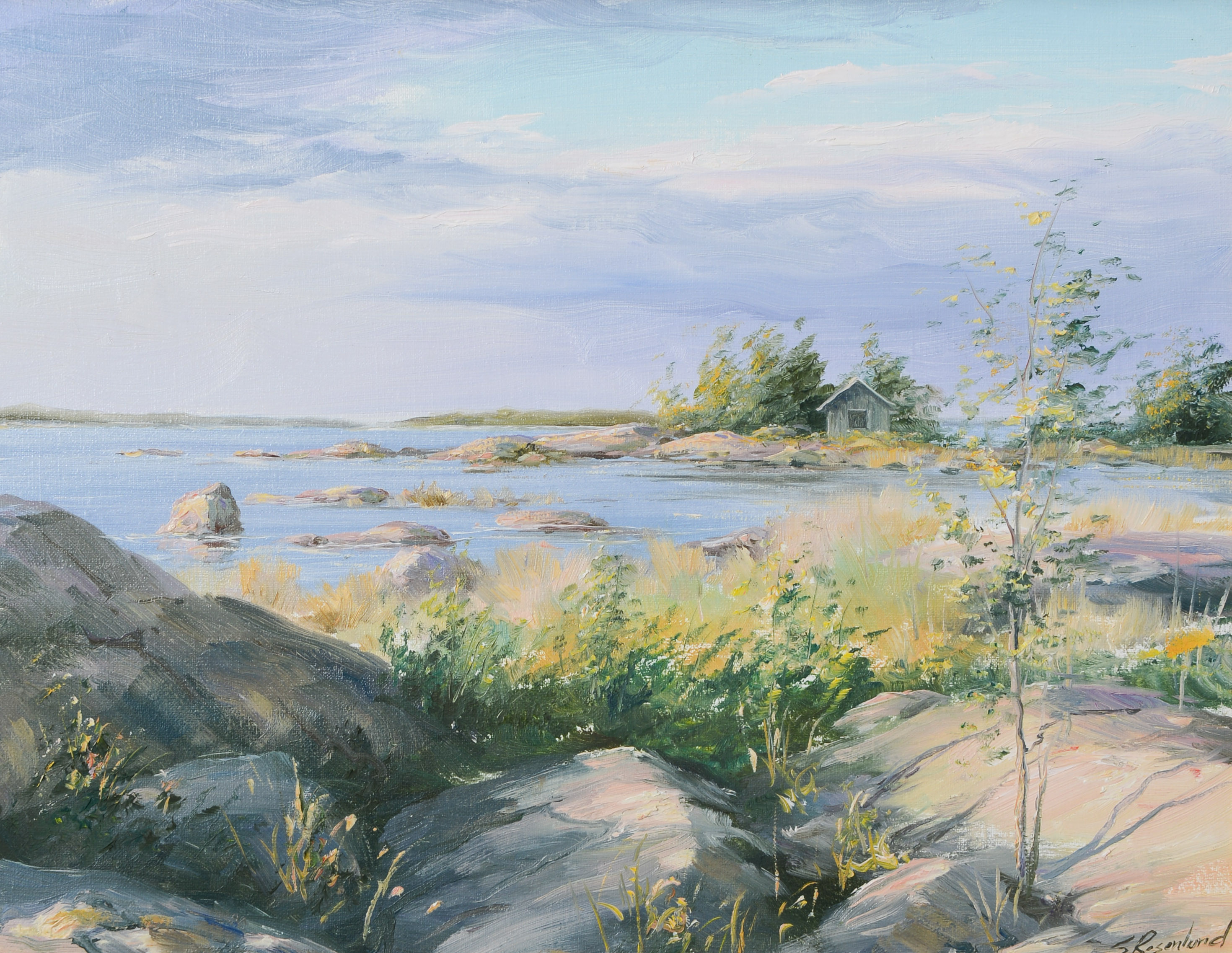 STIG ROSENLUND. Skärgårdsmotiv, olja på duk, signerad.