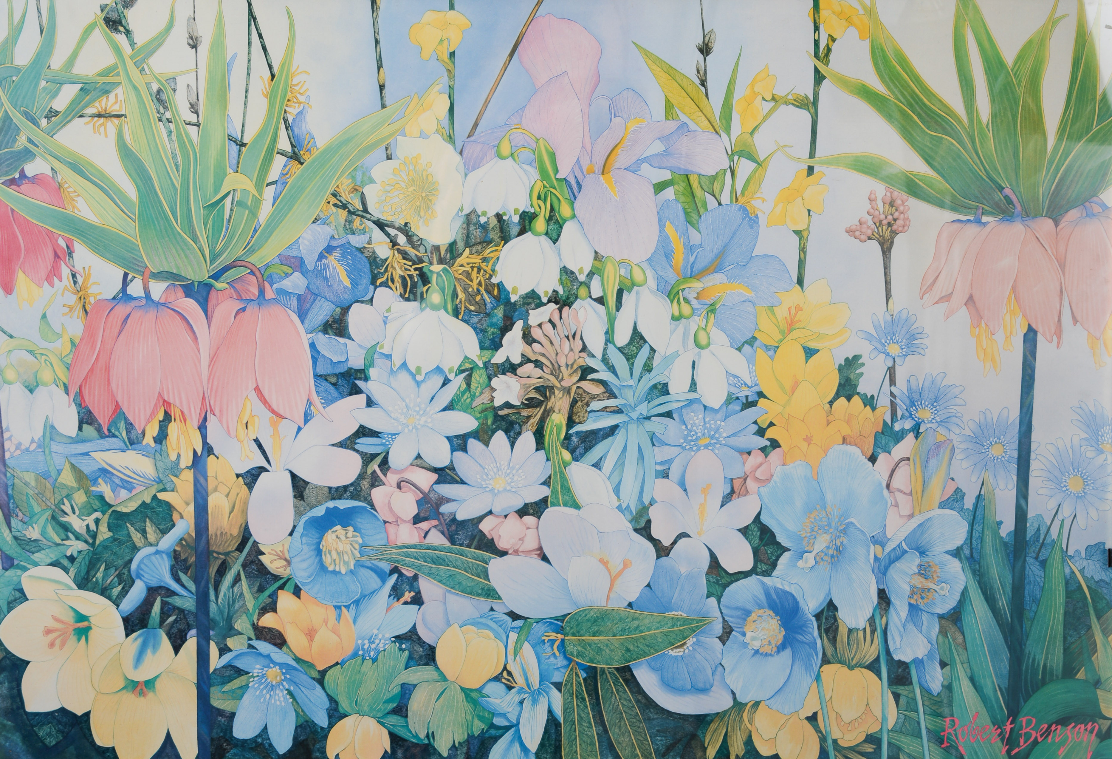 ROBERT BENSON. EFTER. Komposition av blommor, tryck.