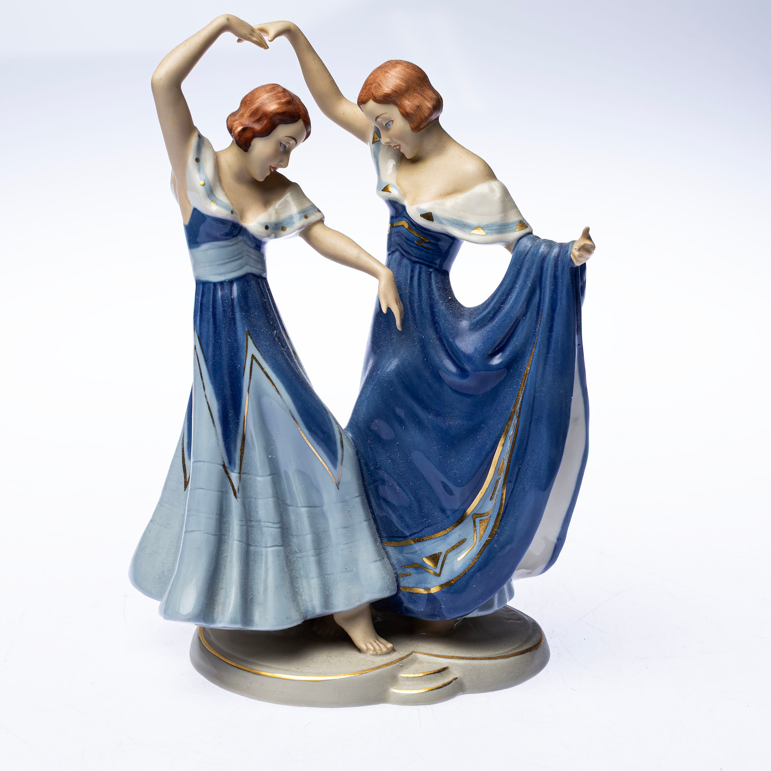 FIGURIN, porslin, två dansande kvinnor, Elly Strobach, Royal Dux, 1930-tal.