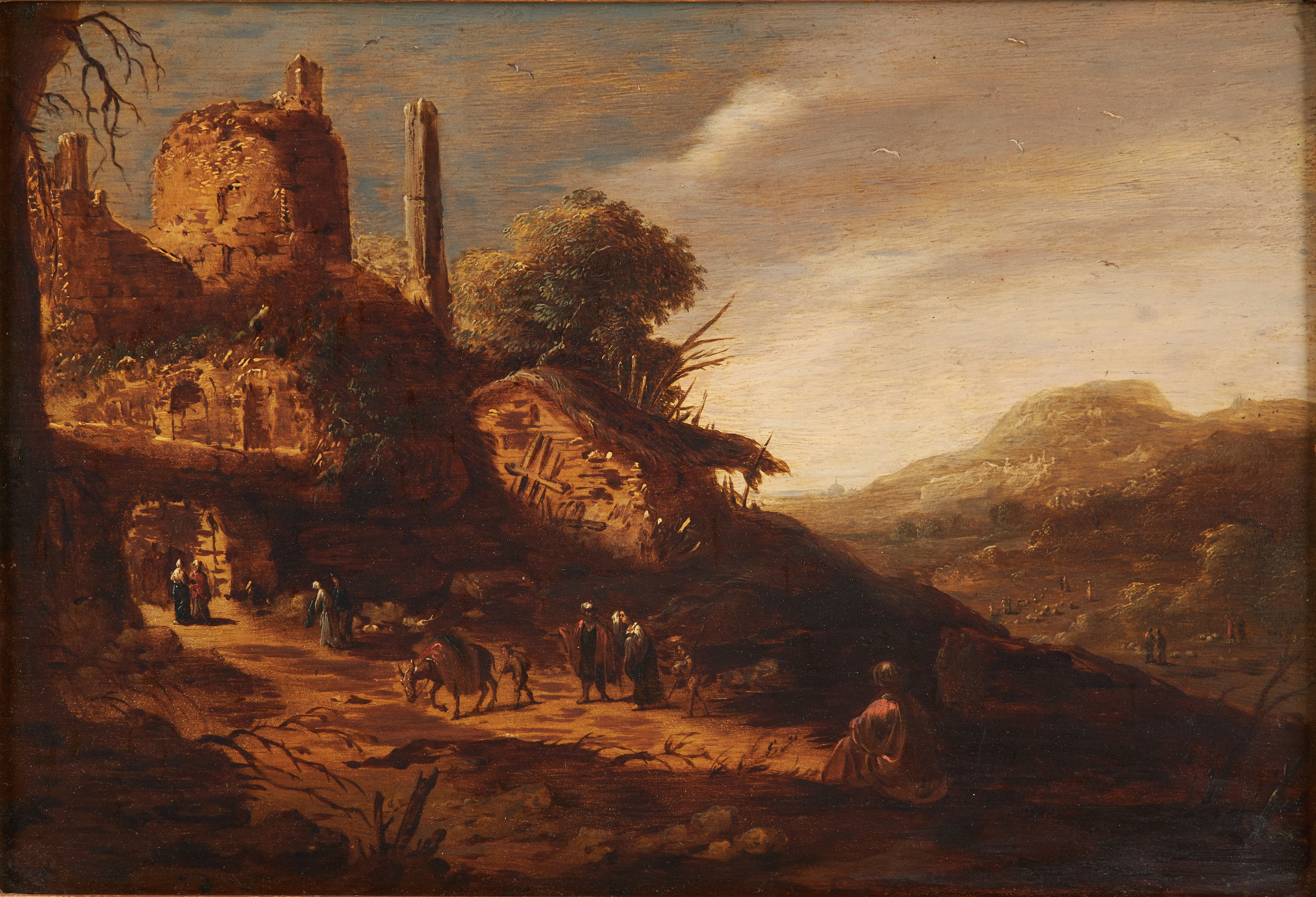 OKÄND KONSTNÄR. Holländsk skola, 1700-tal, landskap, olja på ekpannå.