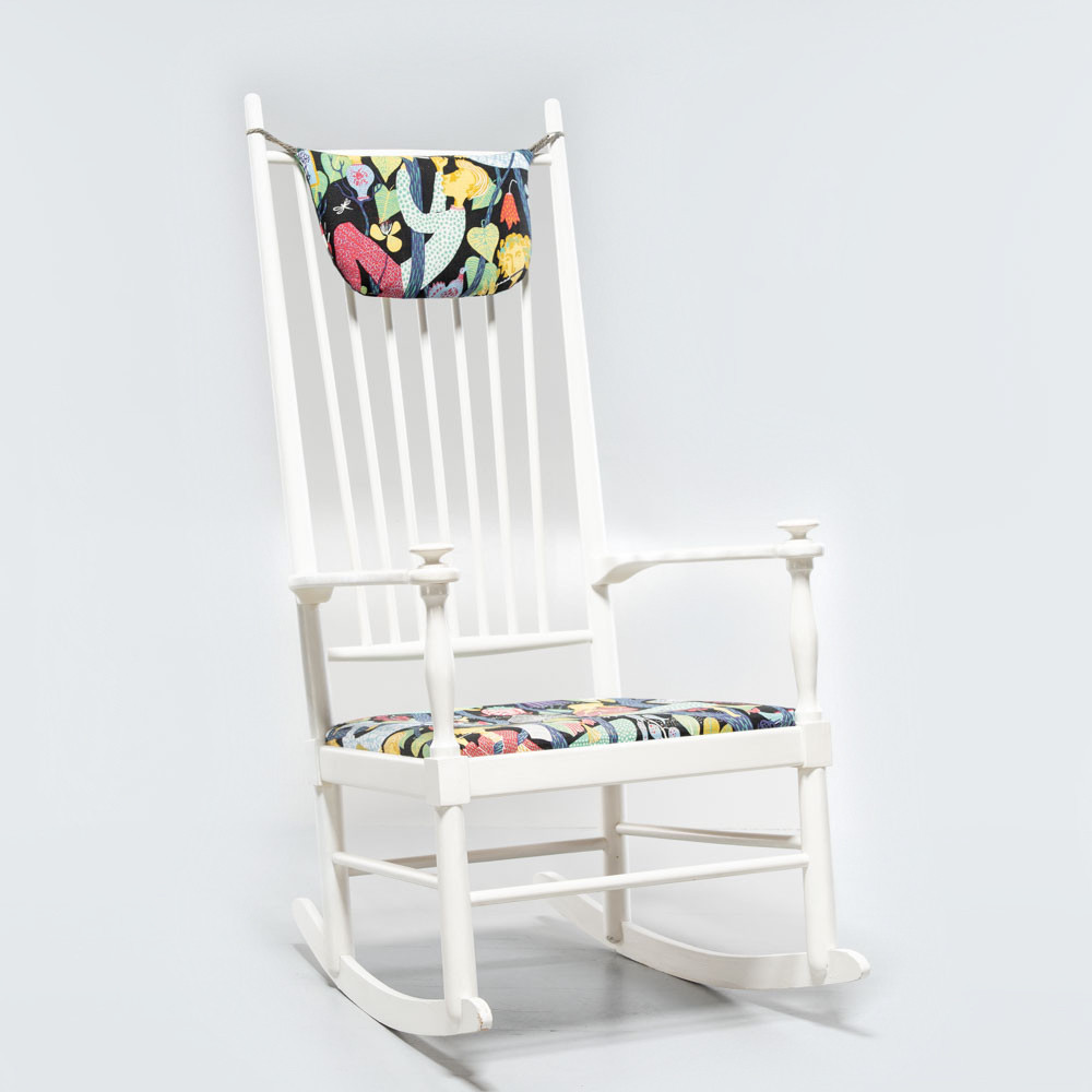 GUNGSTOL, Trä, Stig Lindberg textil "Melodi", 1900-tal.