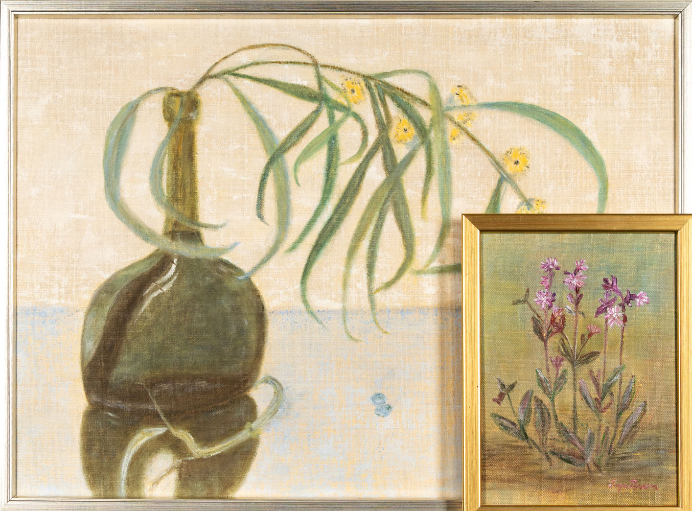 INGA PERSSON. Olja på duk, Stilleben, signerad och daterad, 2 delar.