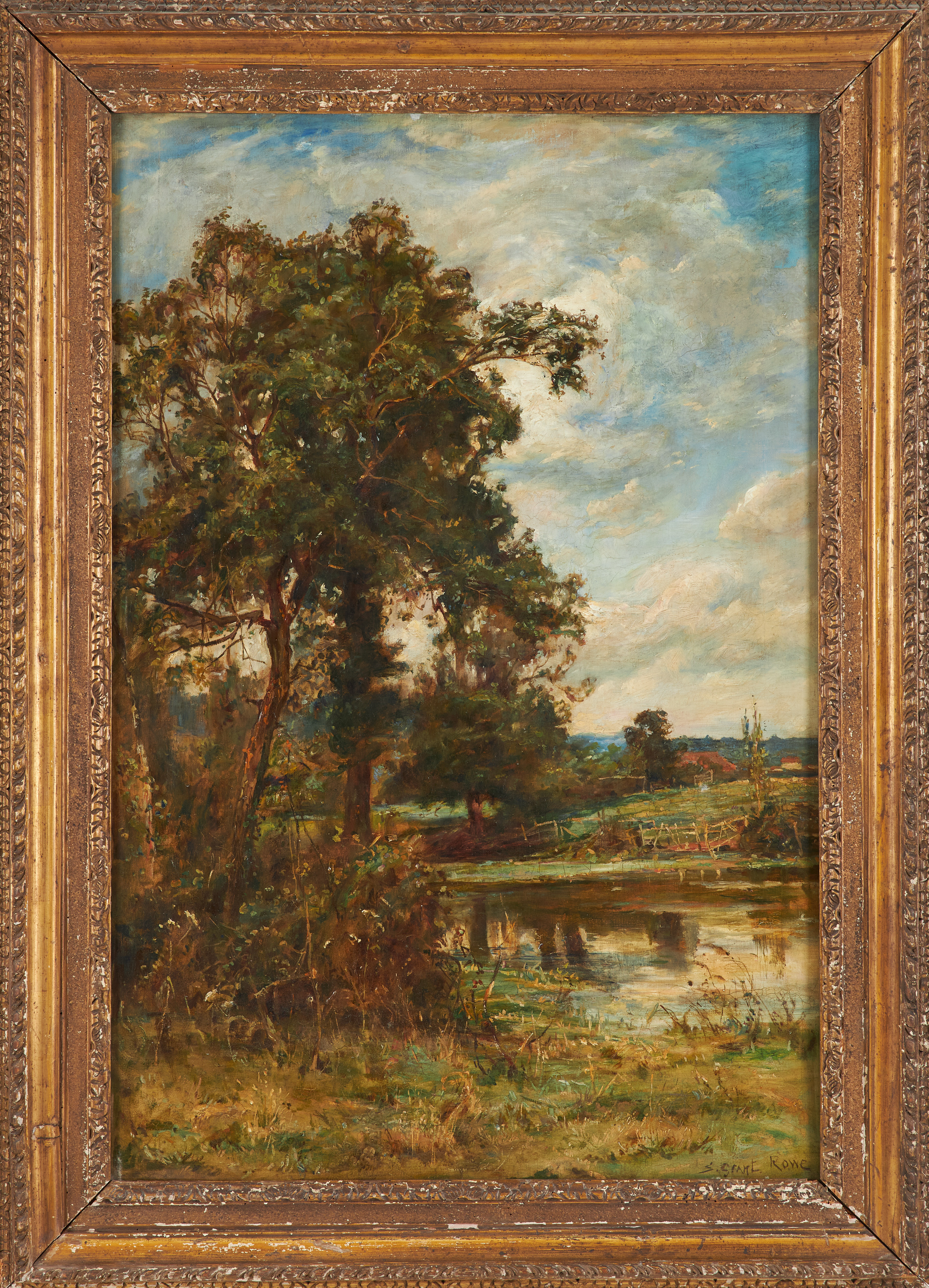 SIDNEY GRANT ROWE. Landskap med å, signerad, olja på duk.