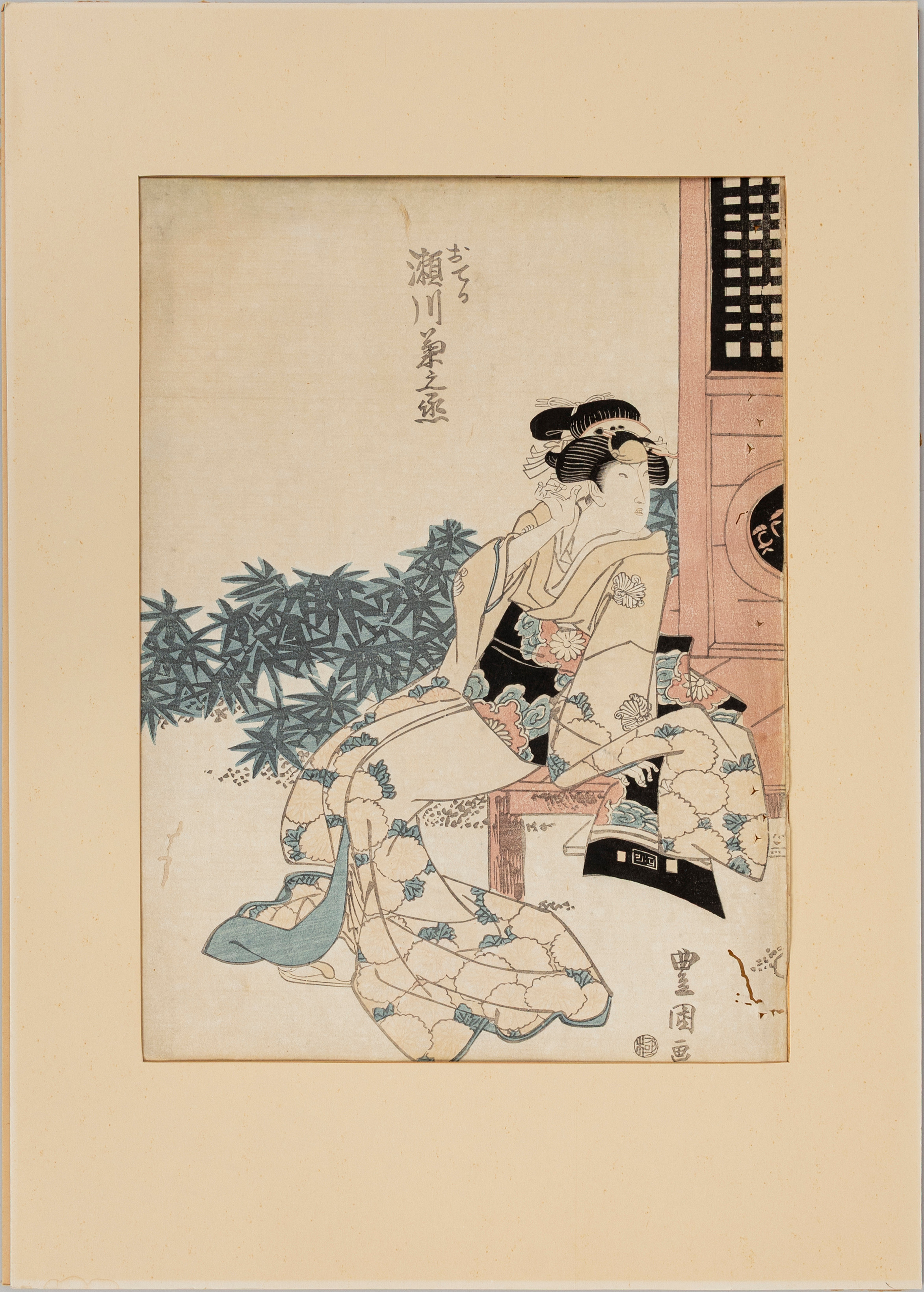 UTAGAWA TOYOKUNI II (TOYOSHIGE) 1777–1835. "Beauty Otetsu- Kabuki", träsnitt, Japan, 1800-tal.