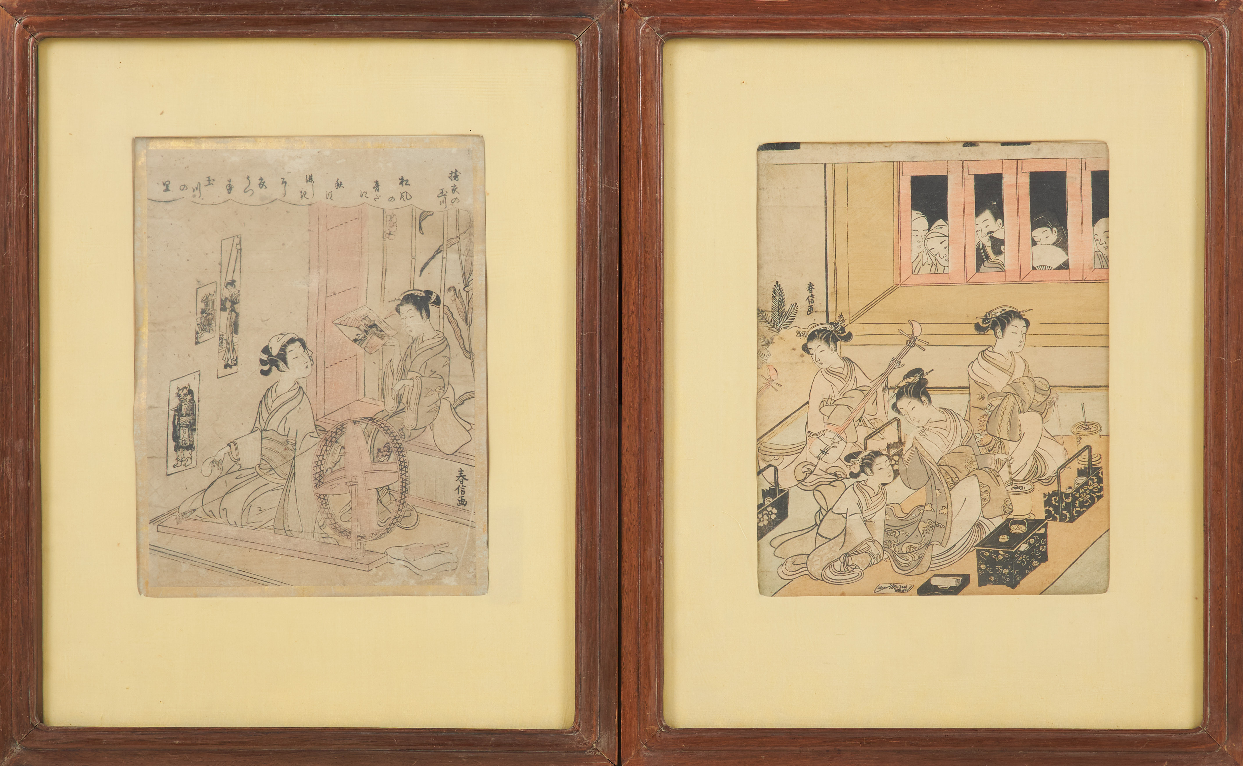 OKÄND KONSTNÄR. Kompositioner med kvinnor i rum, 2 st, Japan, träsnitt, 1800/1900-tal.