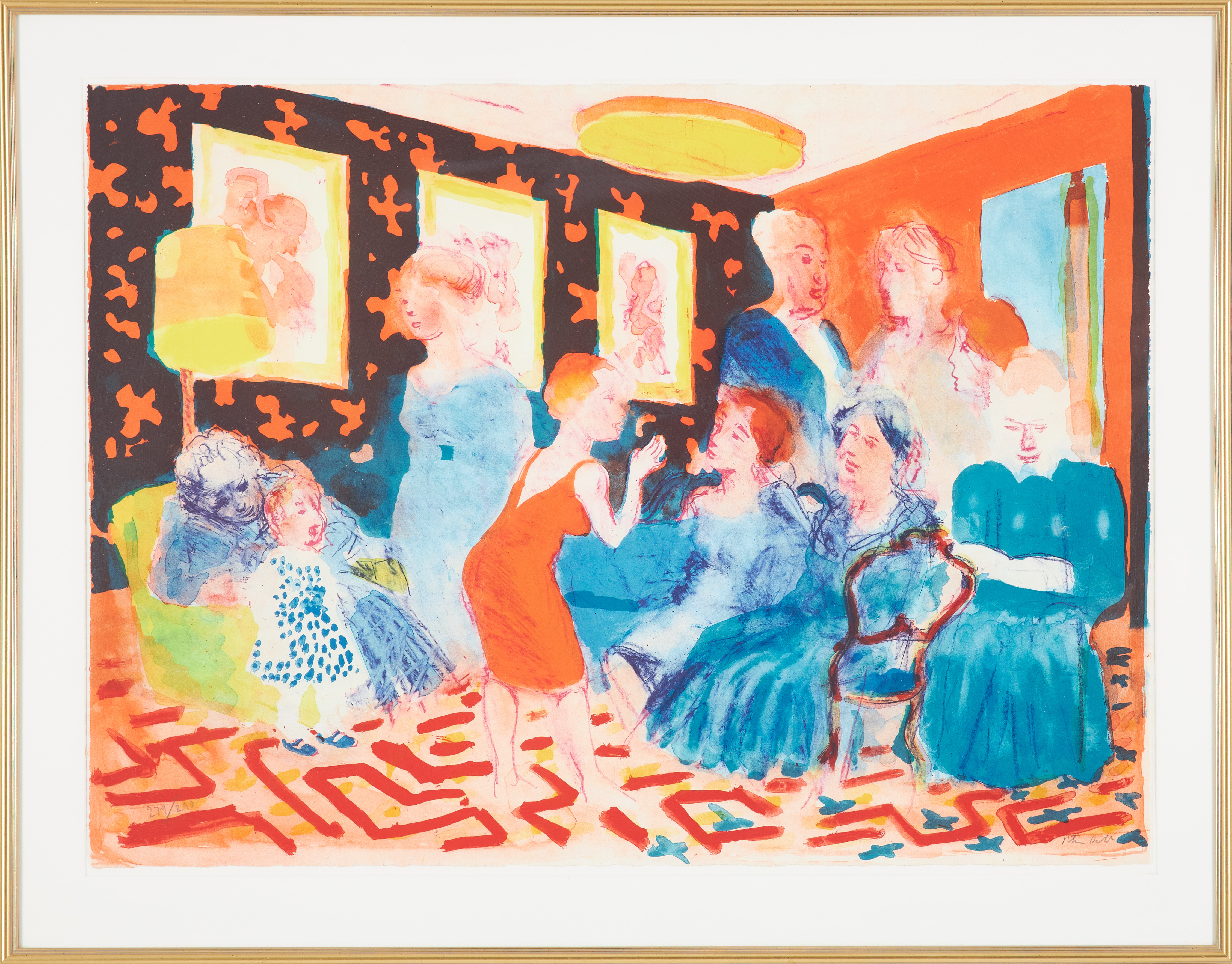 PETER DAHL. "Borgerlig bakgrund", färglitografi, signerad och numrerad 279/290.