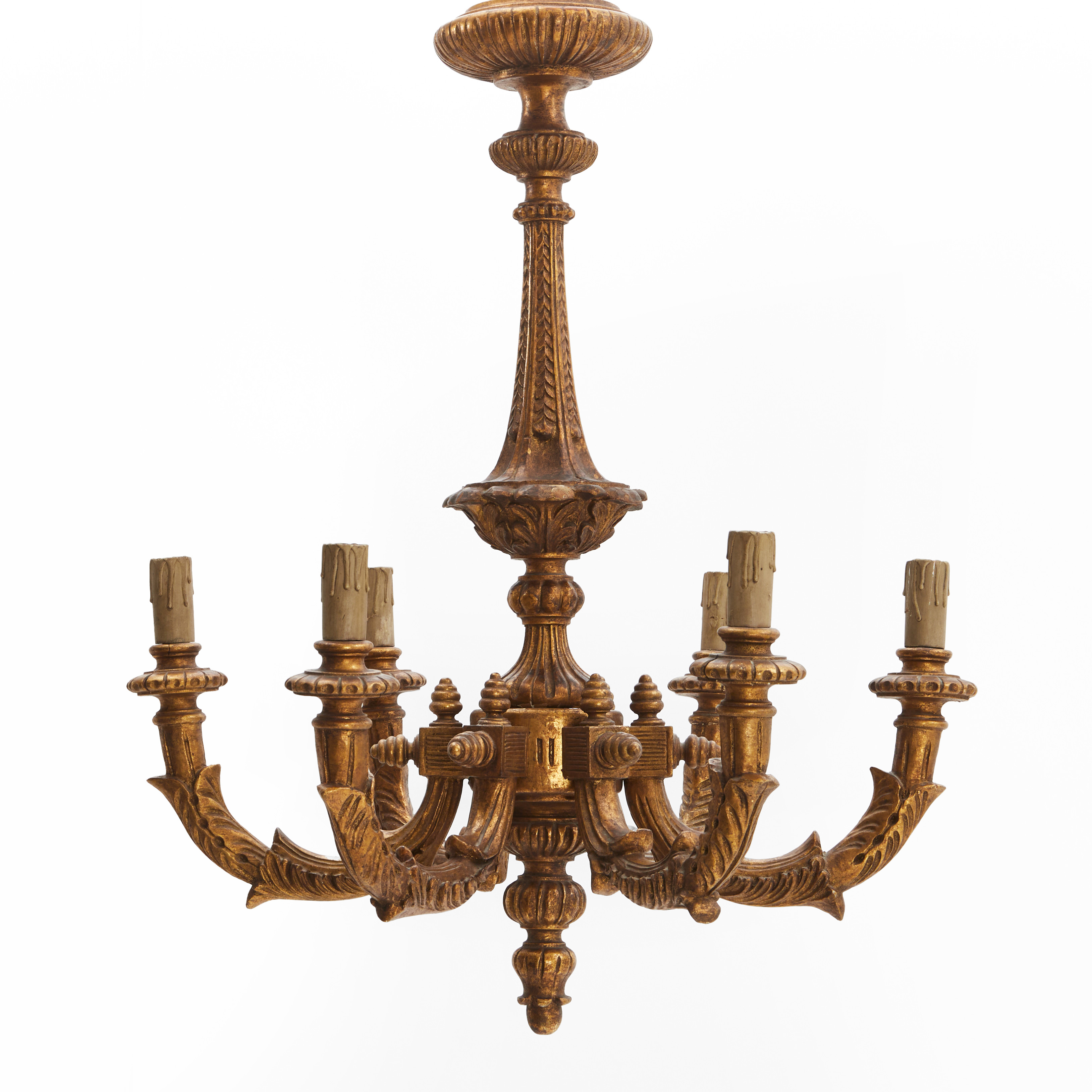 LJUSKRONA, elektrisk, Italien, 1930/40-tal, bronserat trä, 5 ljusarmar.