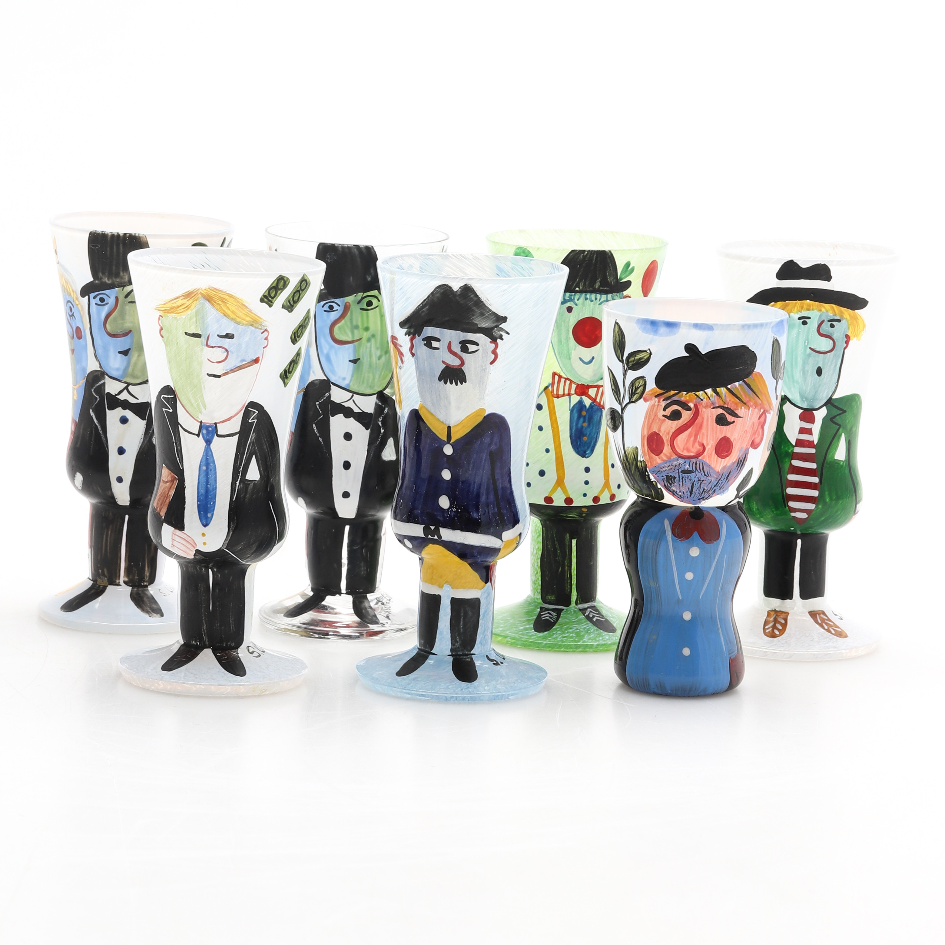 SVEN LIDBERG. Snapsglas, 6 + 1 st, Skrufs glasbruk.