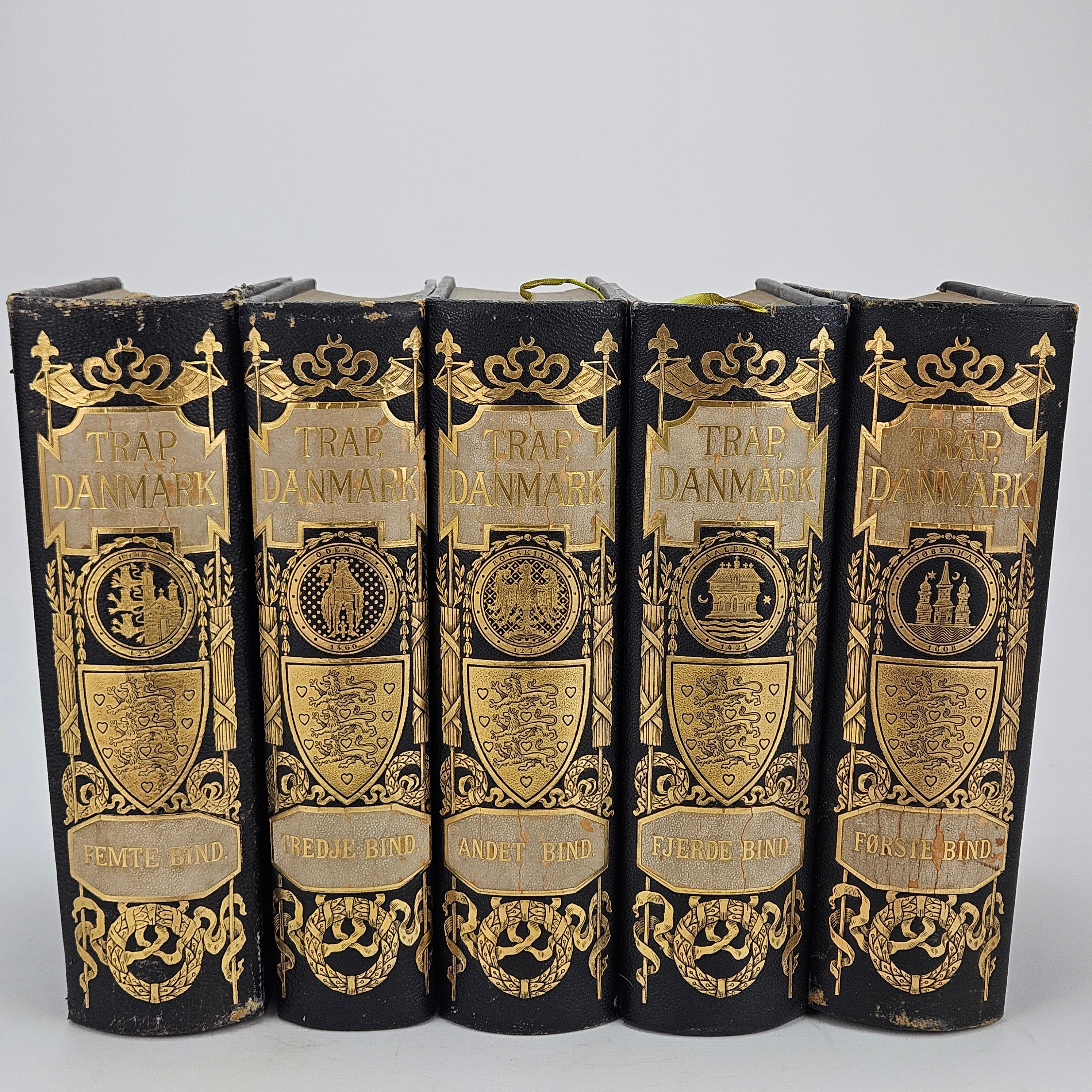 BÖCKER, 5 band, JP Trap, Beskrivelse af Danmark, Köpenhamn 1898-1906.