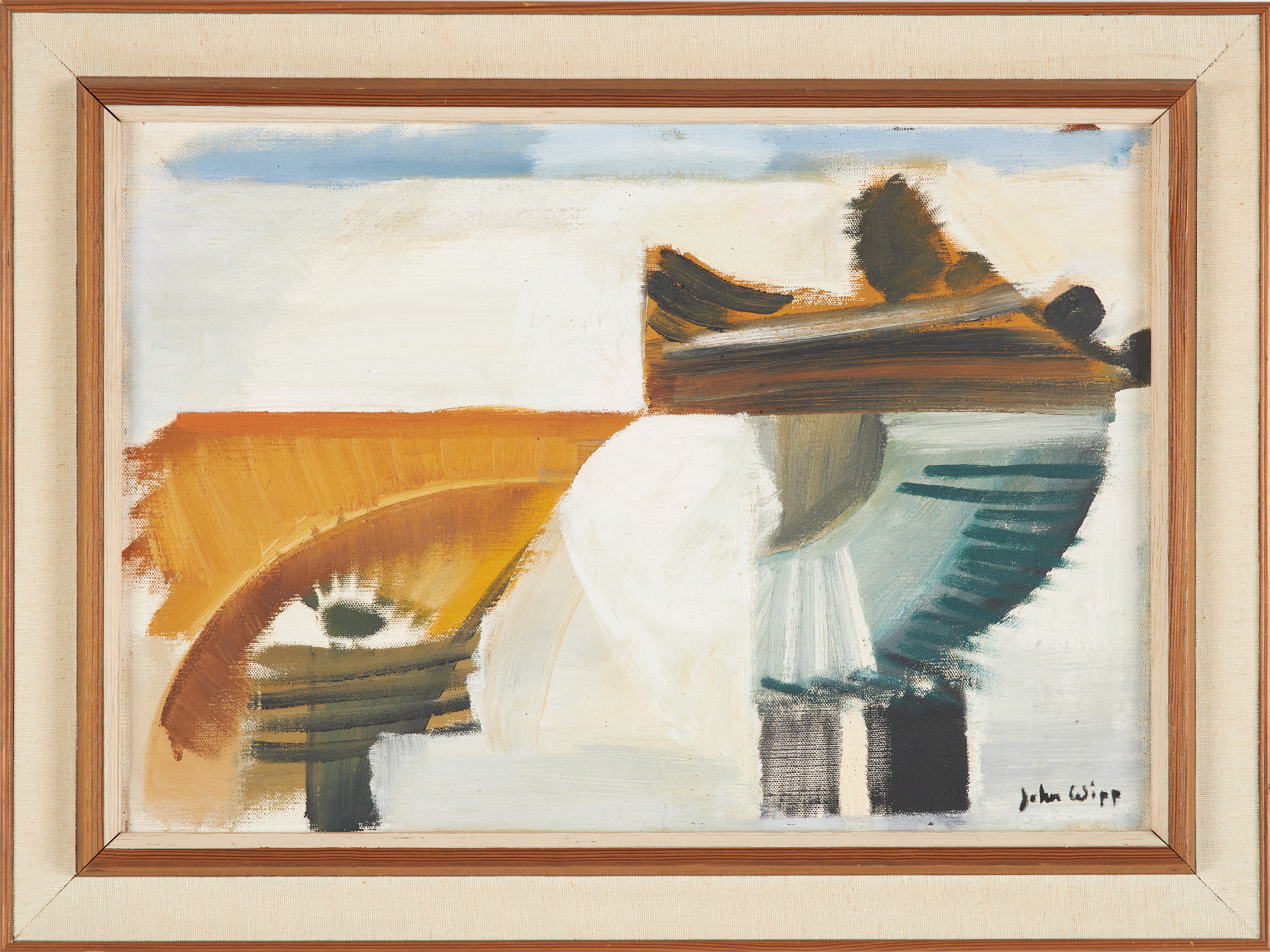JOHN WIPP. Komposition, olja på duk uppfodrad på pannå, singerad.