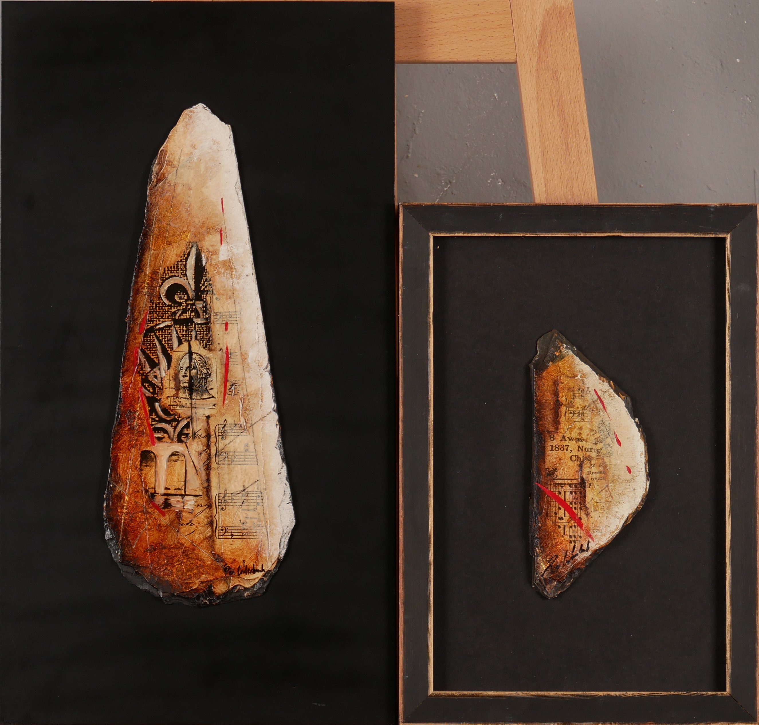 PER CEDERBANK. Kompositioner, 2 st, oljor, signerade.