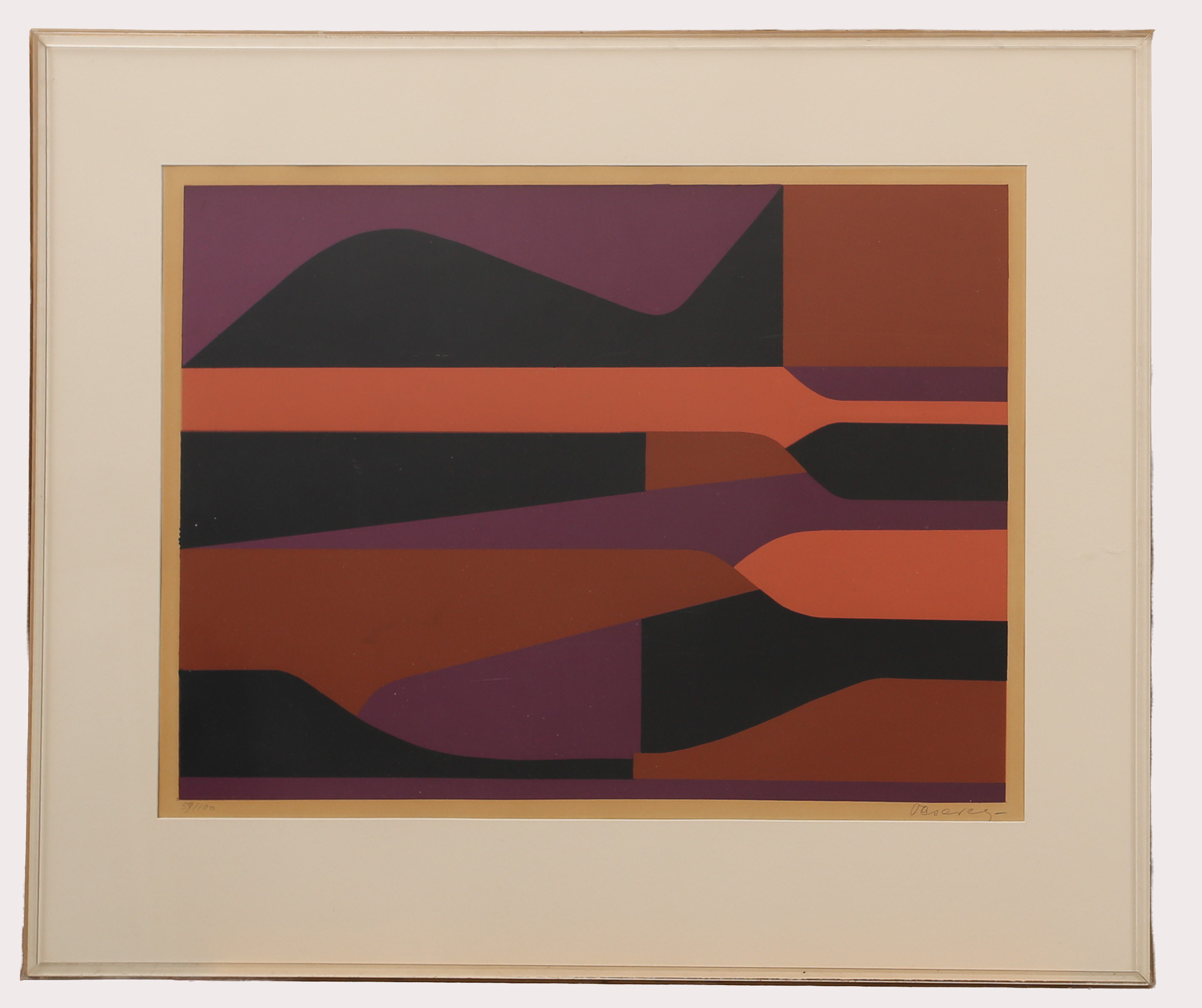 VICTOR VASARELY. Färglitografi, abstrakt komposition, Pochoir, numrerad 59/100, signerad Vasarely, 1900- talets mitt.