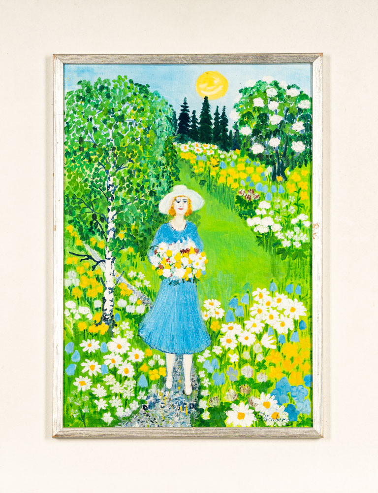 BEDA RÖNNBERG. Olja på duk "Midsommartid" Signerad & daterad 1975.