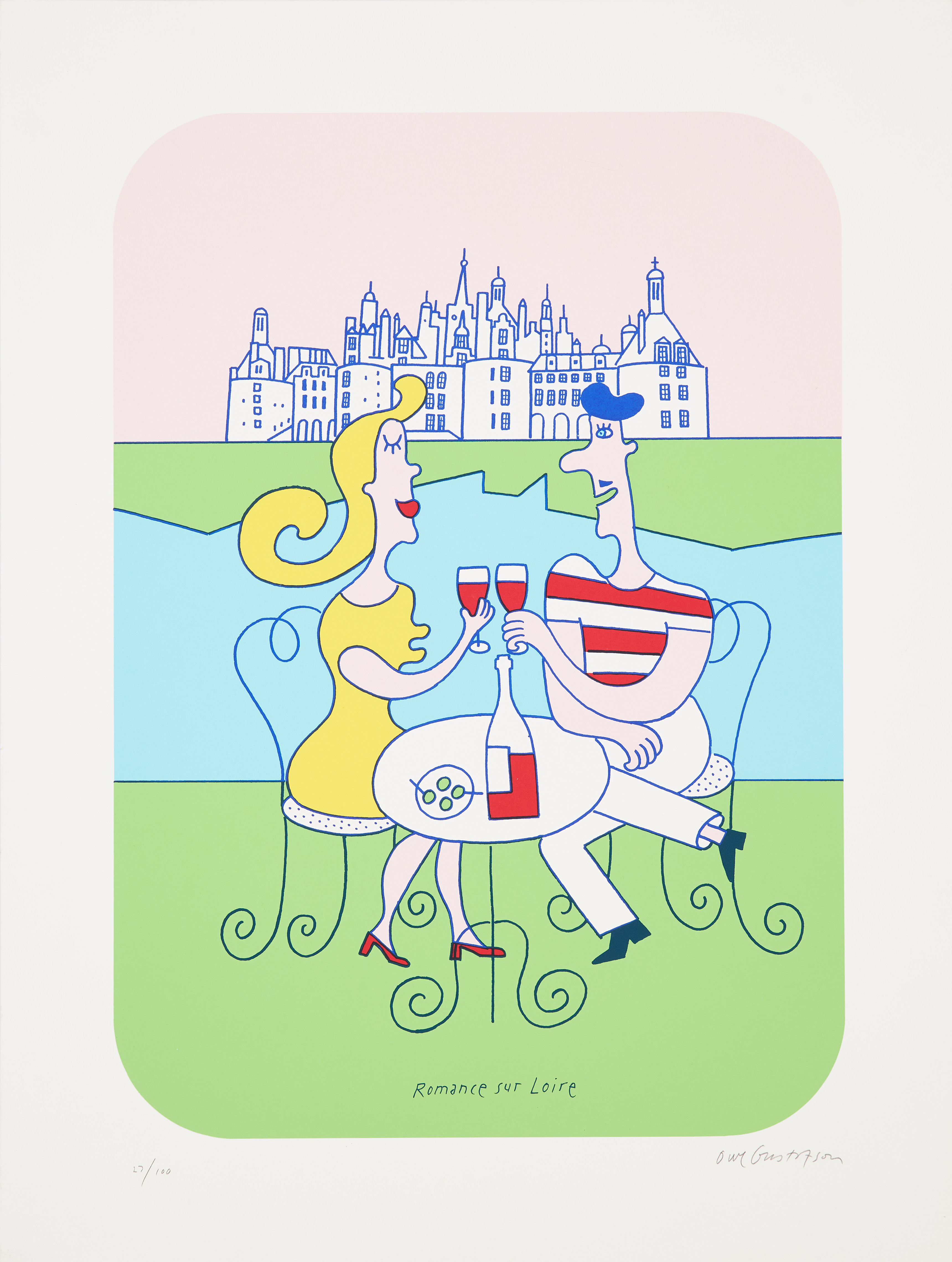 OWE GUSTAFSON (FÖDD 1940). "Romance sur Loire", färgserigrafi, signerad och numrerad Owe Gustafson 27/100.