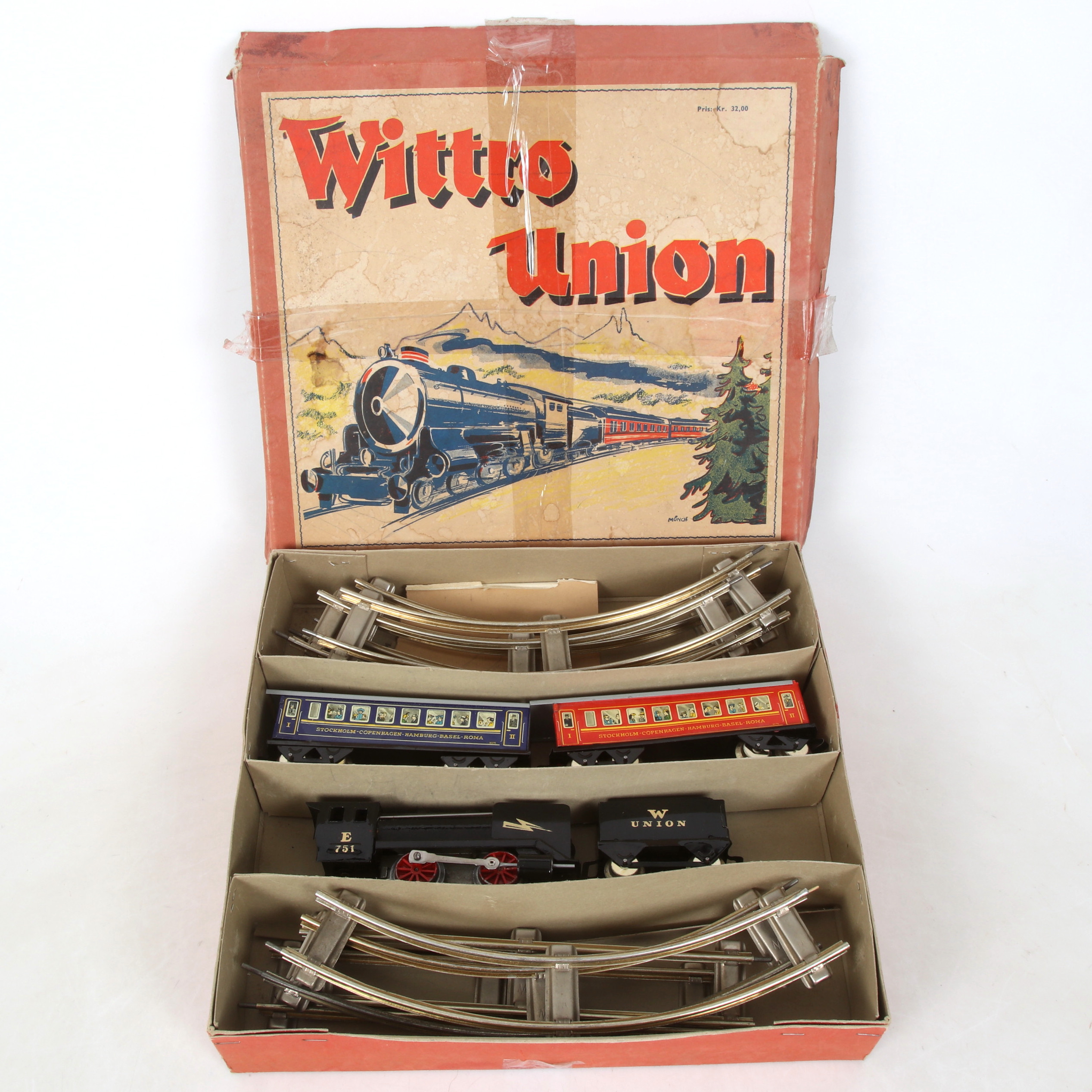 TÅGSET, plåt, urverk, "Wittro Union", Wittrock, Danmark, 1950-tal.