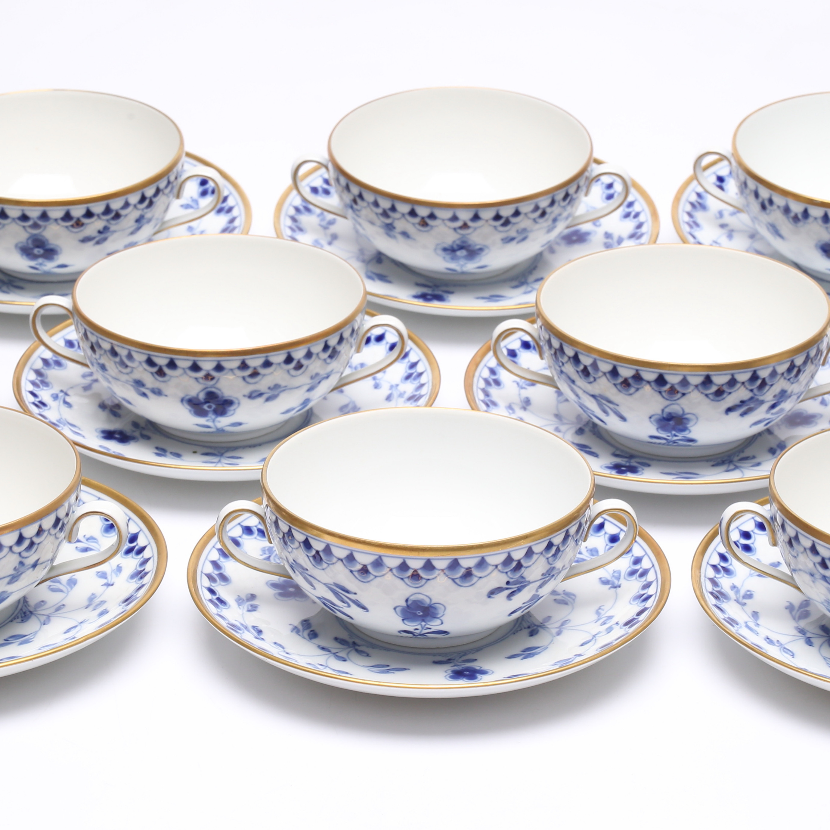 BULJONGKOPPAR, 12 st, "SOMMERFUGL", BING & GRÖNDAHL, DANMARK, 1900-TAL.