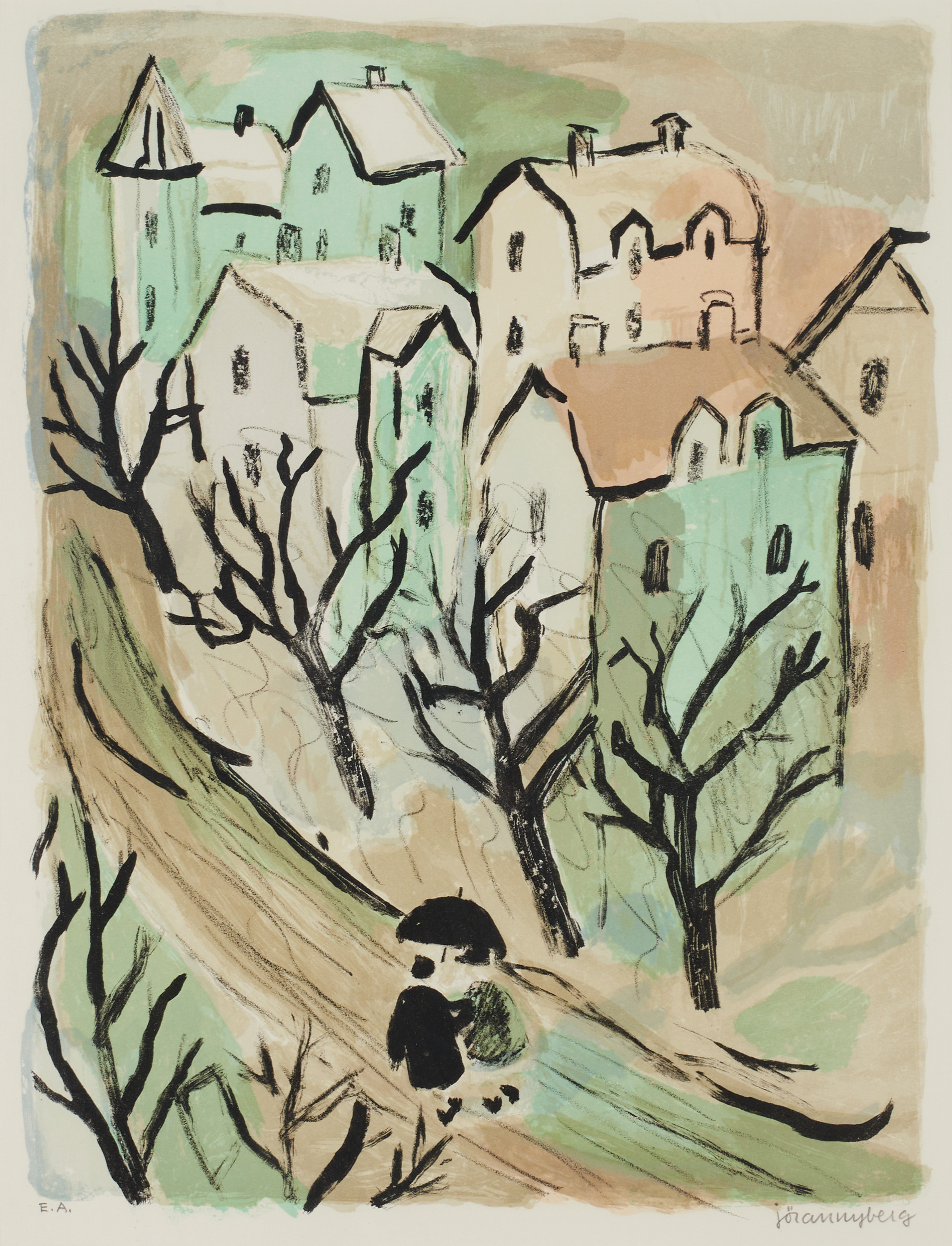 JÖRAN NYBERG (1937-2012), stadsallé, litorafi, signerad E.A.