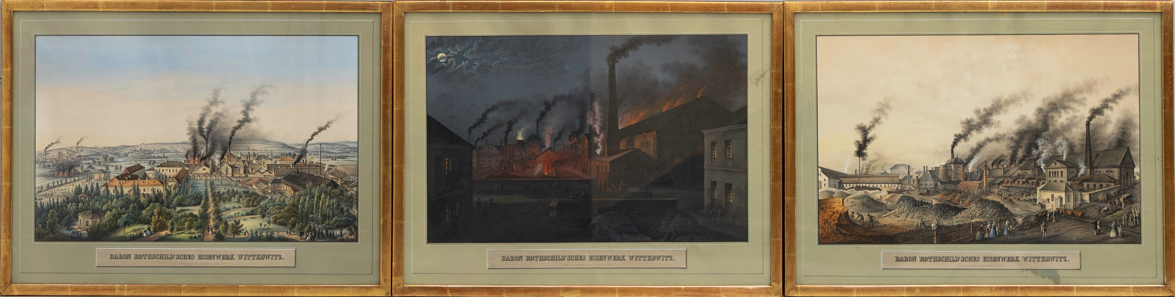 CARL J. RIEDEN & ERNST KNIPPEL. 3 st, "Baron Rothschild ironwork Wittkowitz" Gouache på etsning.